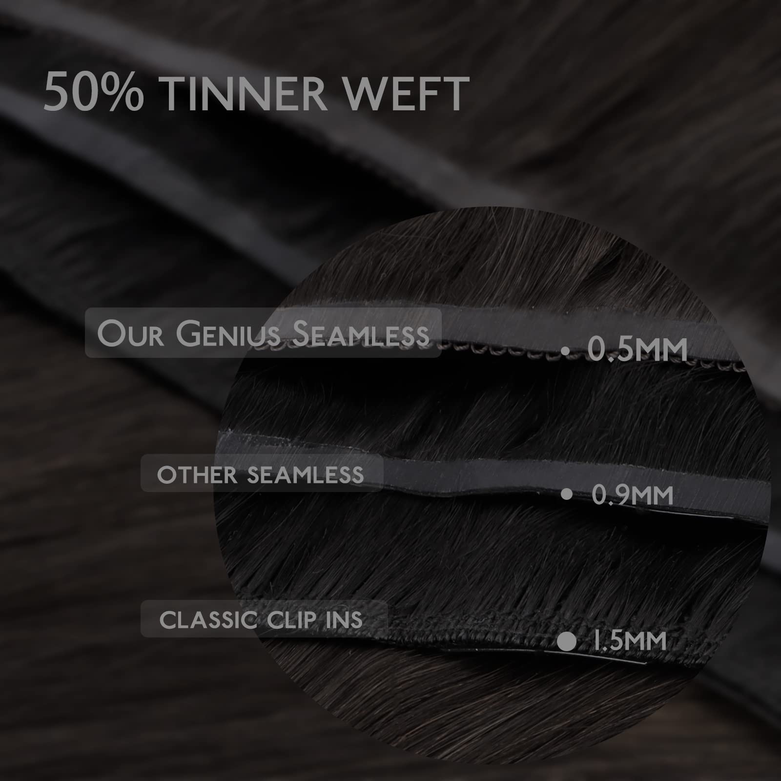 WENNALIFE Genius Seamless Clip-in Human Hair Extensions 7pcs - Ultra Invisible 50% Thinner Dark Brown Real Human Hair for Volume & Length - Perfect for Parties, Weddings & Daily Styling