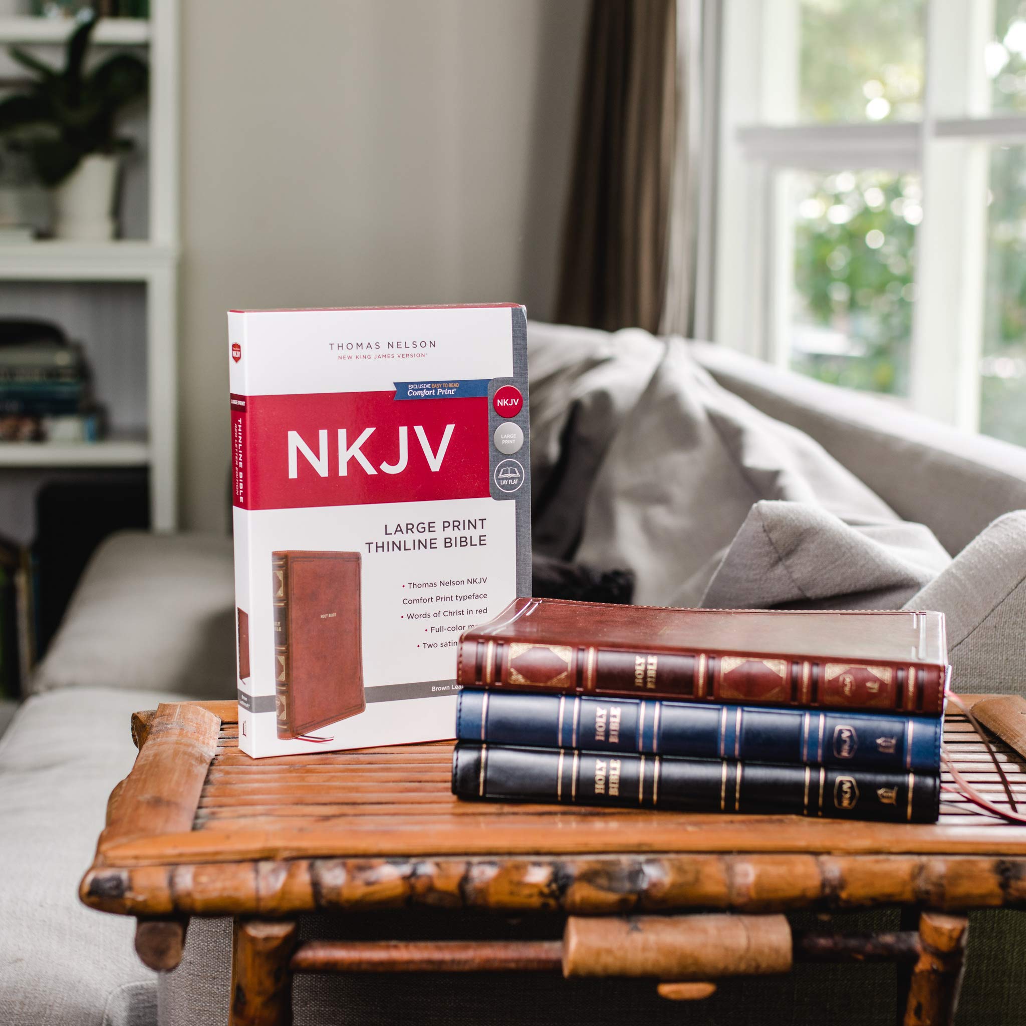 NKJV Thinline Bible - Large Print, Leathersoft Cover, Blue with Red Letter Text, Comfort Print | Holy Bible New King James Version | Perfect for Daily Devotion, Church Services & Bible Study