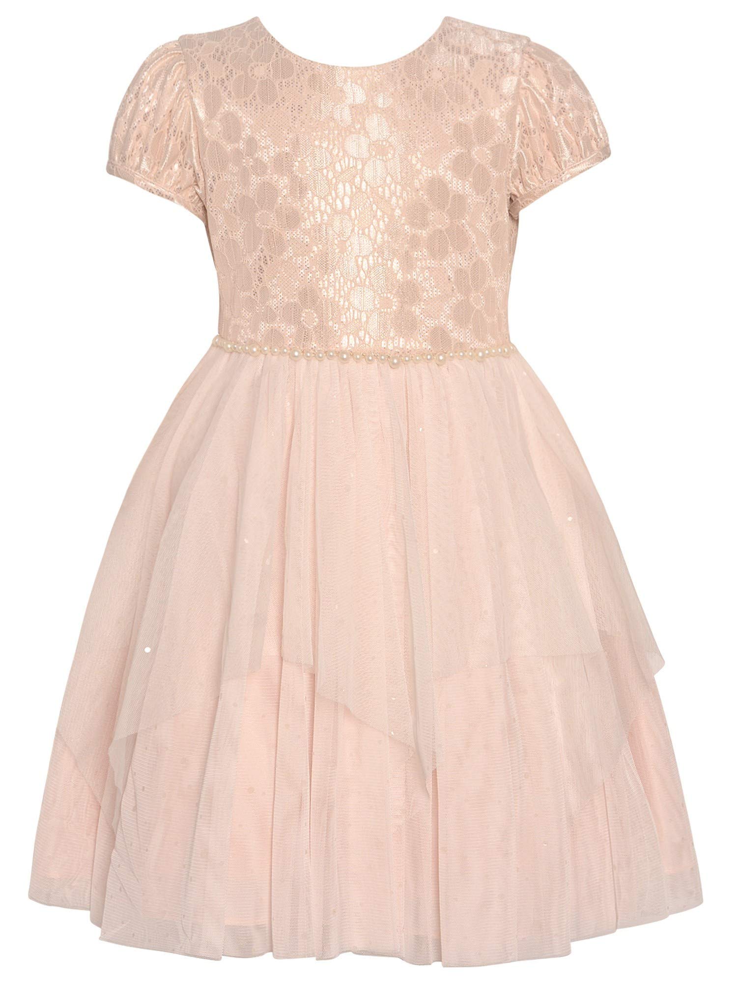 Bonnie Jean Girls Pink Floral Multi-Layer Short Sleeve Dress 2T-6X - Perfect for Spring, Summer, Birthday Parties & Family Photos