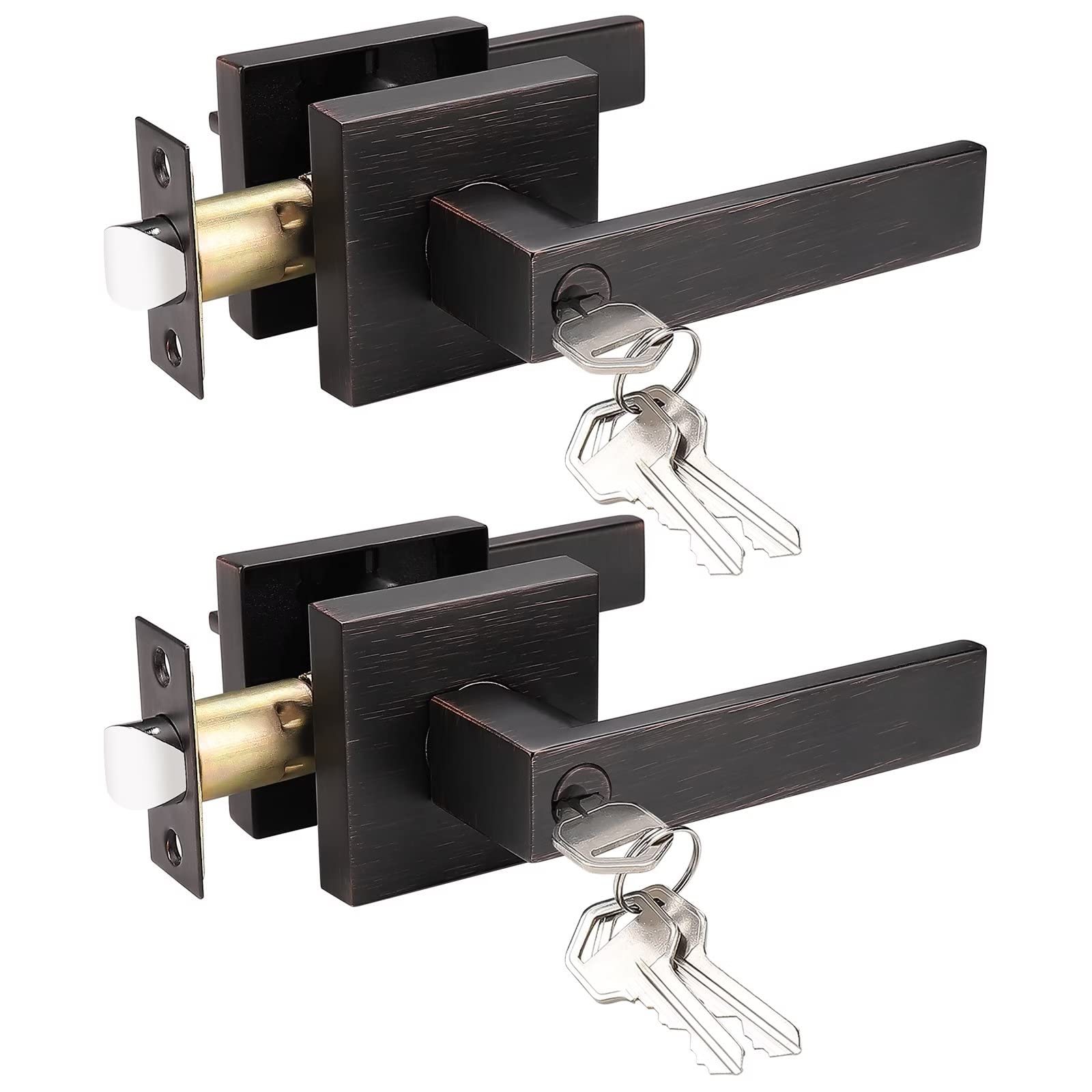 Oil Rubbed Bronze 2-Pack Entry Door Lever Lockset - Keyed Alike Front Door Handle Lock with Keyed Lever Set for Home Security | Perfect for Front Doors, Bedrooms & Office Spaces