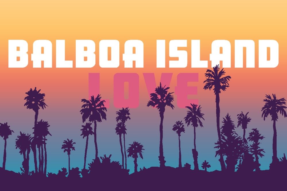 Balboa Island California Love Palm Trees Wall Art Poster - 12x18 Inches Coastal Decor for Living Room, Bedroom & Office