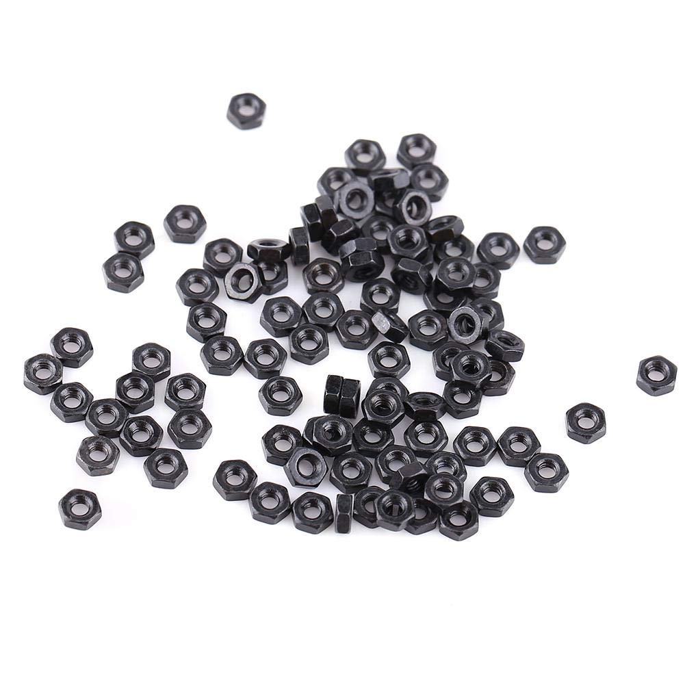 100Pcs Black Zinc Plated Hex Nuts Assortment Kit - M2 to M5 Carbon Steel Metric Thread Fasteners for DIY, Furniture & Automotive Repair (Includes Storage Box)