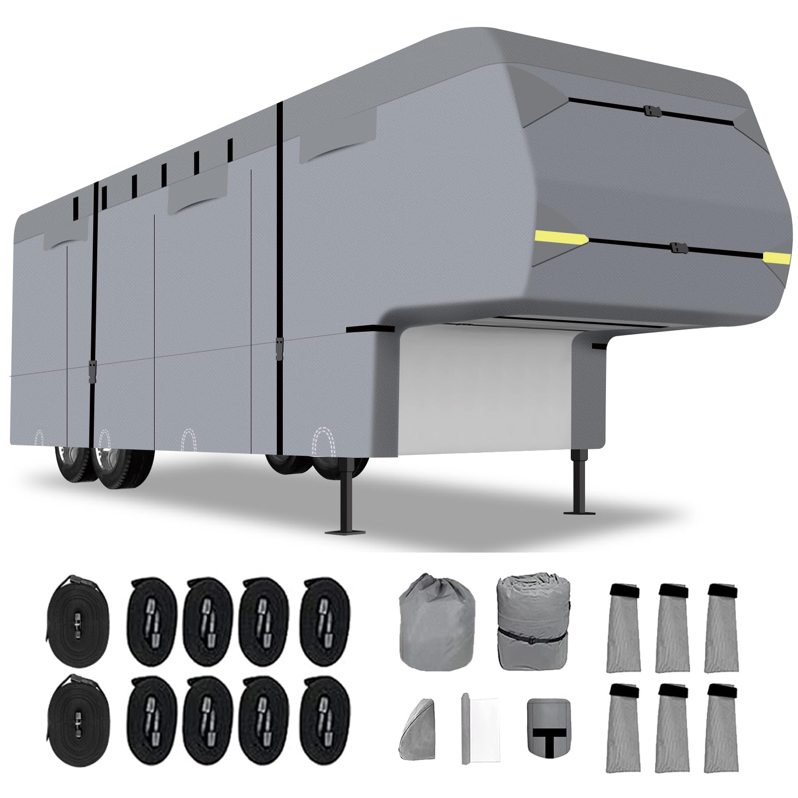 5th Wheel RV Cover - Heavy Duty 7-Layer Waterproof & Breathable Camper Cover for 33' to 37' RVs | UV Protection, Windproof Design with Tongue Jack Cover & Gutter Protection | Perfect for Winter Storage & Outdoor Travel Protection