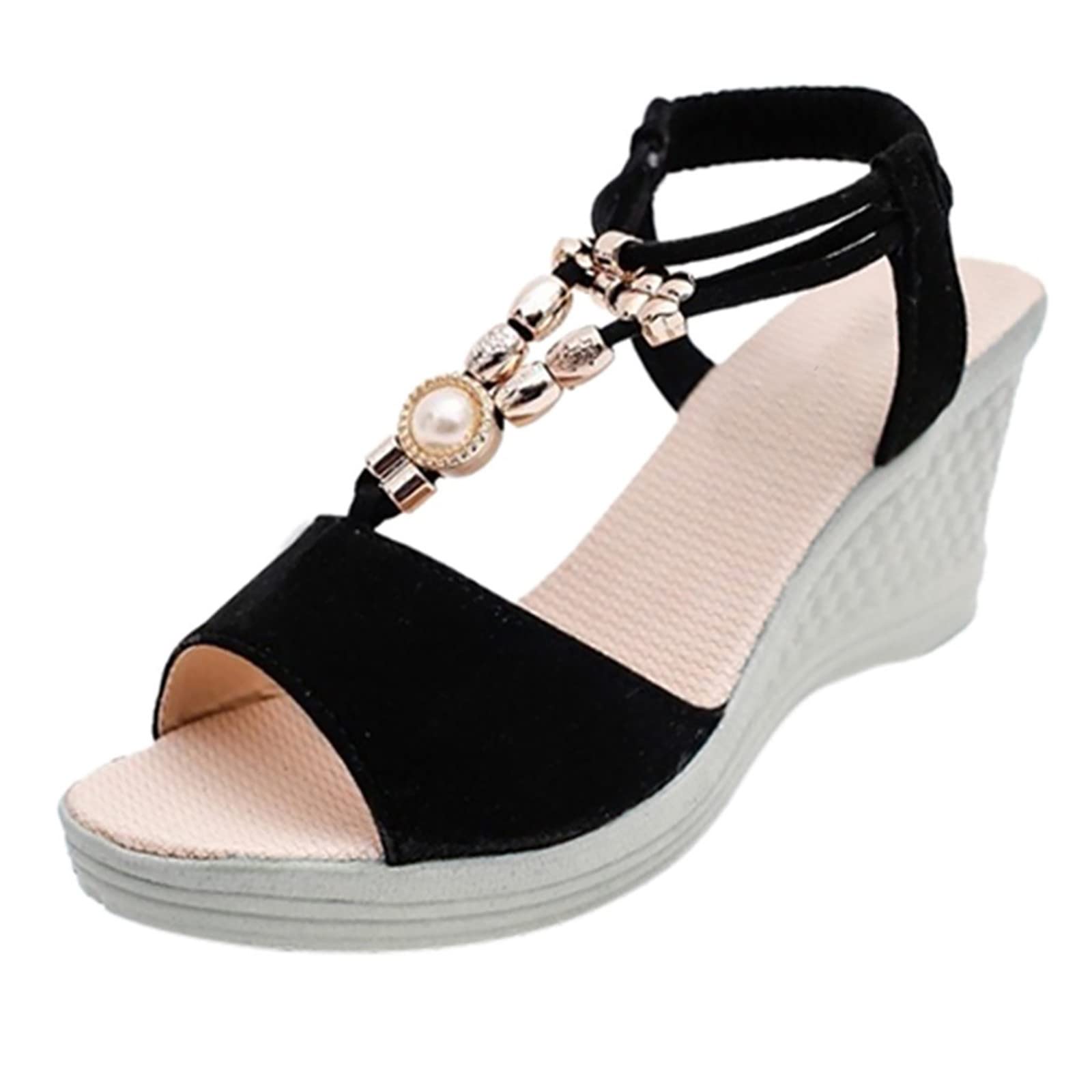 Stylish Women's Beaded Wedge Sandals - Roman Casual Summer Shoes with String Design for Outdoor & Indoor Use