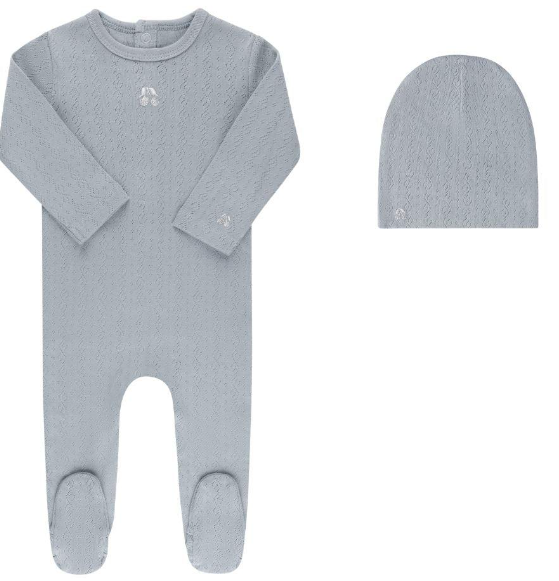 ELY & CO EMB Cherry Pointelle Baby Footie with Beanie Set (1M-12M) - Soft & Cozy Newborn Outfit for Photo Shoots, Gifts & Everyday Wear