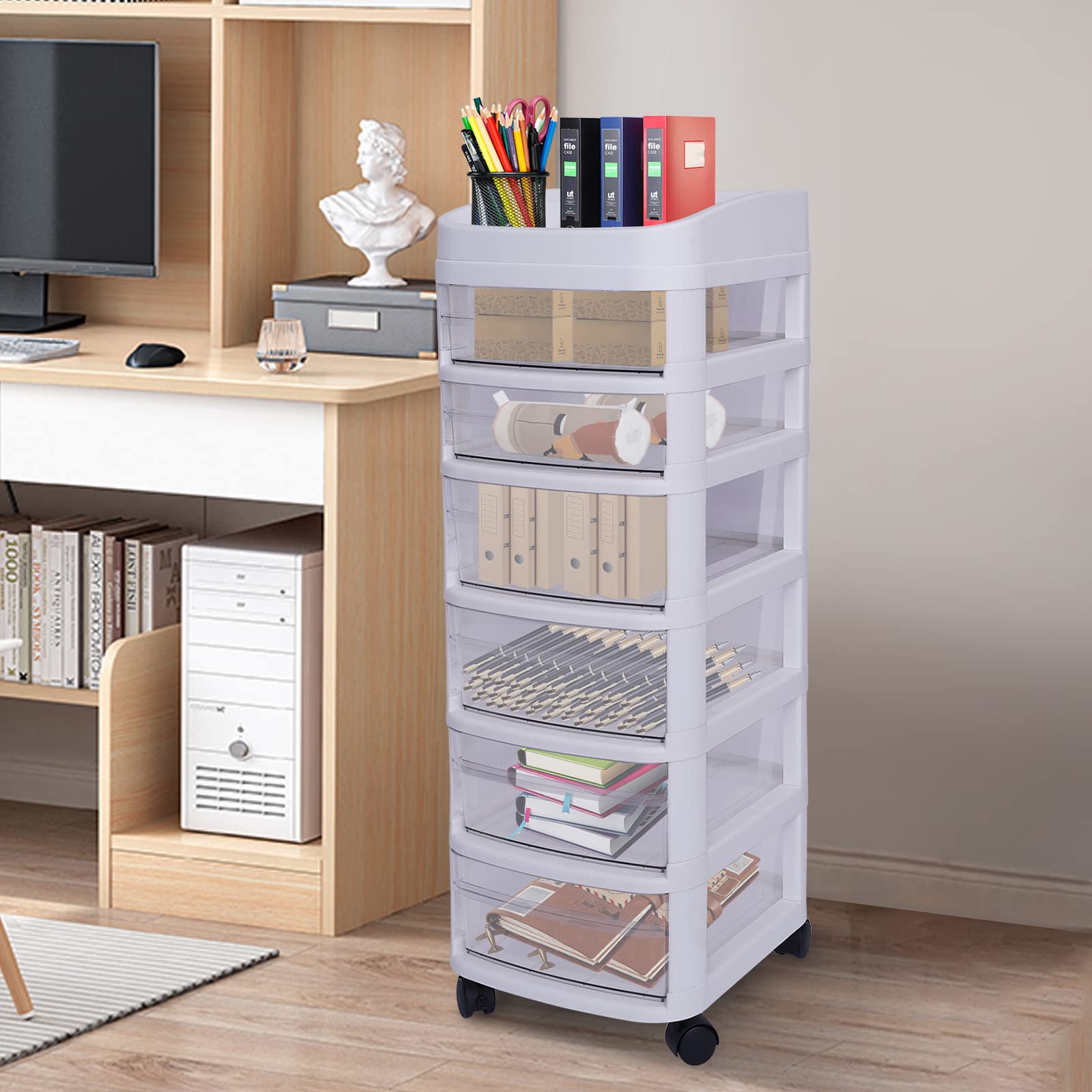 6-Drawer Plastic Storage Cart for Cosmetics & Crafts - Clear Organizer