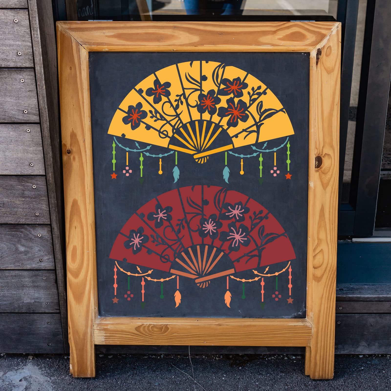 FINGERINSPIRE Cherry Blossom Fan Stencil 11.7x8.3 Inch - Reusable Chinese Classical Painting Template for Wood, Tile, Paper, Fabric & Floor - Perfect for DIY Home Decor, Wall Art, and Craft Projects