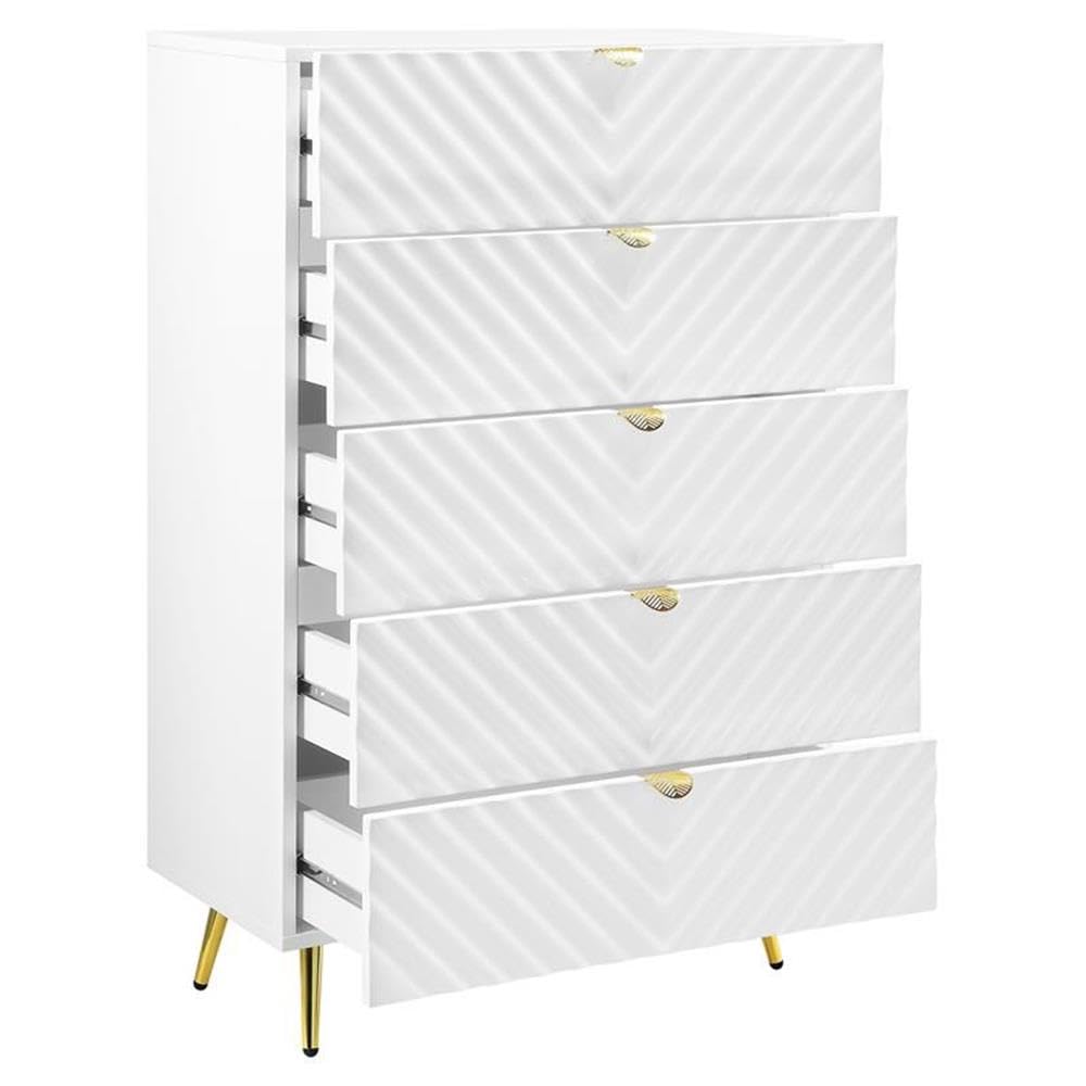 Acme 5-Drawer White High Gloss Finish Chest - Modern Bedroom Dresser for Storage & Organization | Perfect for Master Bedroom, Guest Room & Dorm Decor