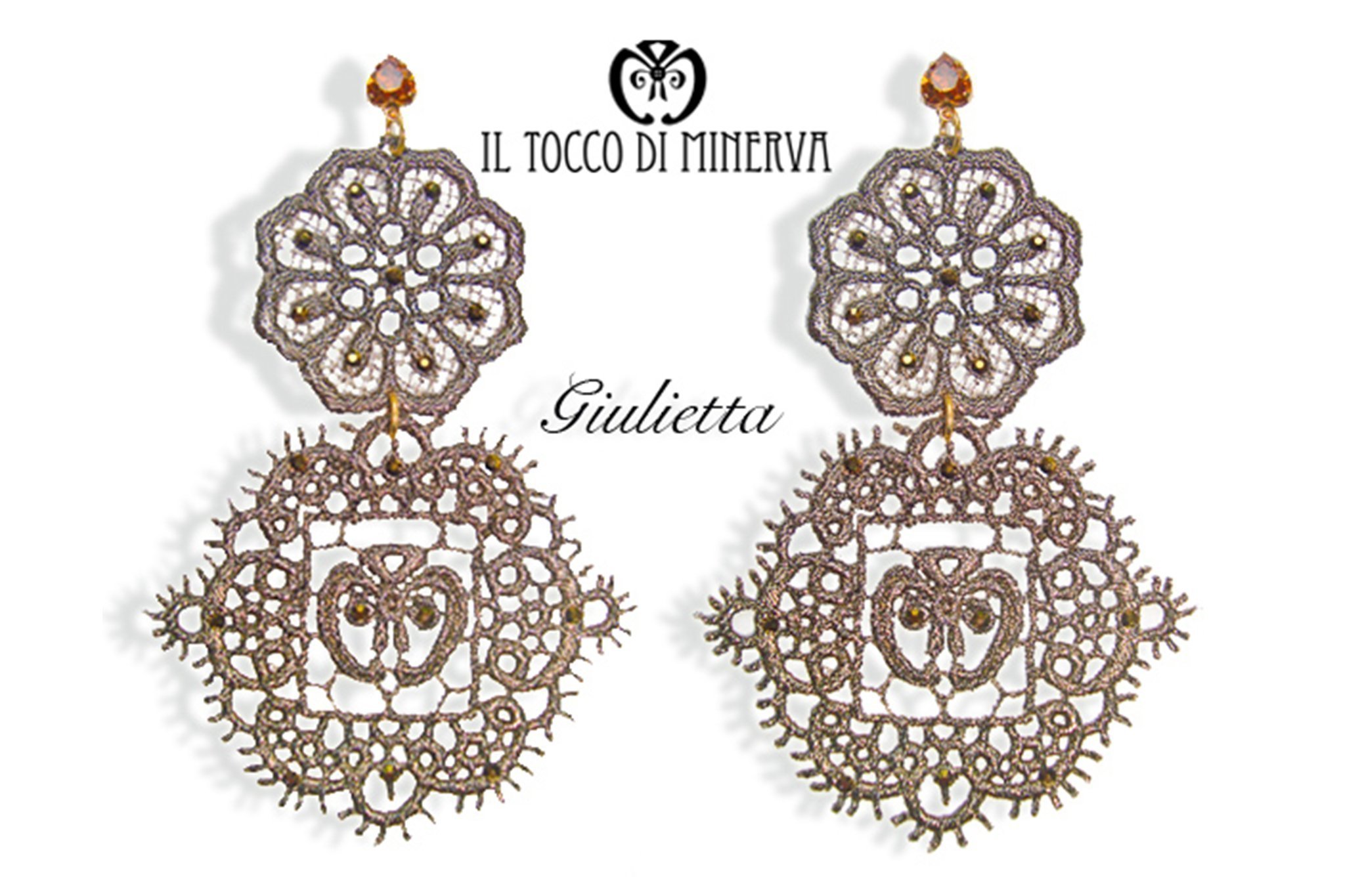 Handmade Swarovski Bronze Lamè Giulietta Lace Earrings - Italian Artisan Jewelry for Women | Elegant Gift for Her, Christmas Present, Wedding & Special Occasion Accessories