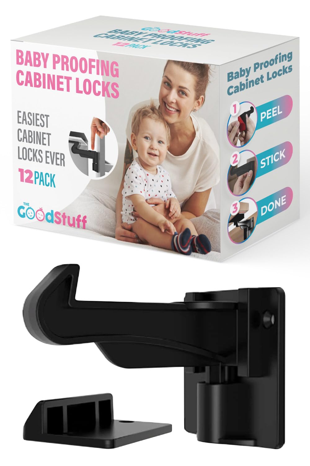 Baby Proof Cabinet Locks (12 Pack) - No Drill Invisible Child Safety Locks for Drawers & Cabinets - Easy Installation, No Tools Needed - Perfect for Kitchen, Bathroom & Nursery Childproofing