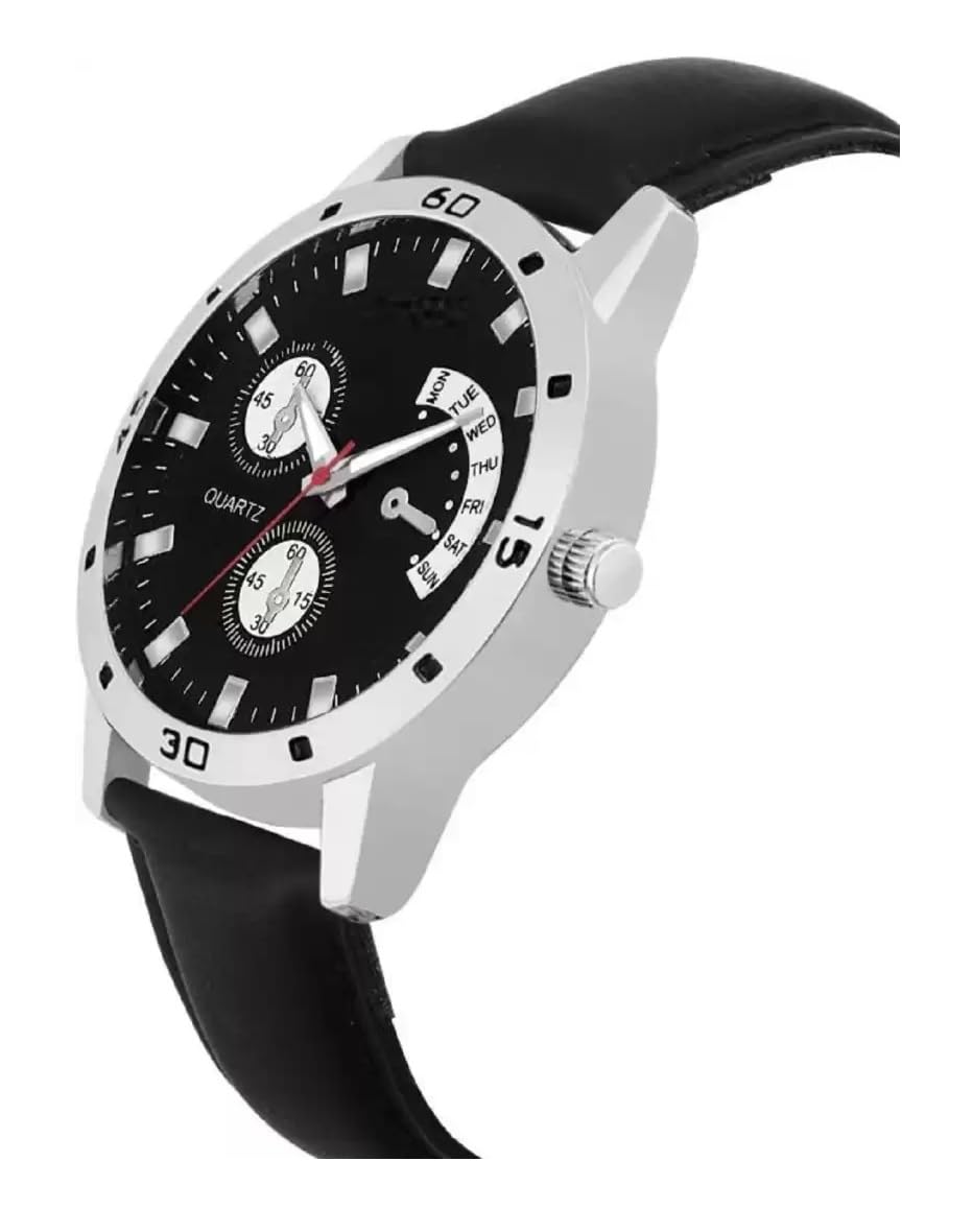 Premium Genuine Leather & Magnetic Strap Black Watch for Men & Women (SR-028 AT-281) - 2 Pack - Elegant Unisex Timepiece for Office, Date Night & Formal Occasions