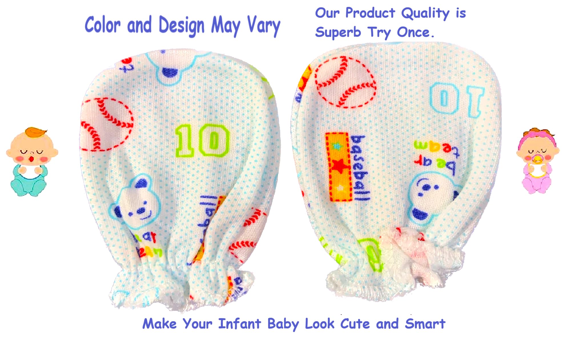 Wavva® Newborn Baby Cotton Mittens Set with Rib & Elastic - 6 Pairs, Multicolor (0-3 Months) | Soft & Breathable Hand Gloves for Infant Protection | Perfect for Sleeping, Nursing & Preventing Scratching
