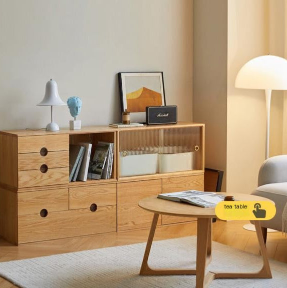 Oak Solid Wood Modern TV Stand - Stylish Entertainment Center for Living Room & Home Theater Setup