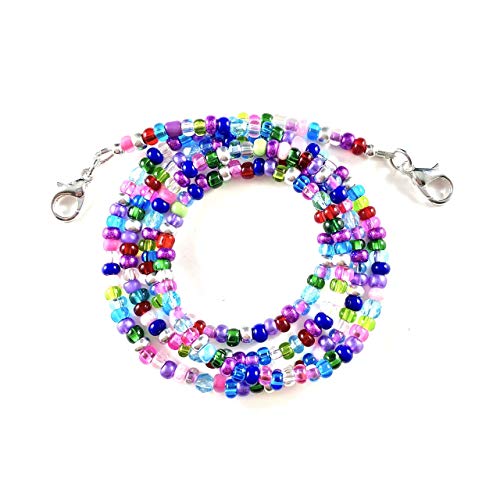 Vibrant Beaded Mask Strap - Handmade in USA, 28 Inch Adjustable Mask Lanyard & Leash - Colorful Beaded Mask Holder Accessory for School, Work, Travel, and Daily Use