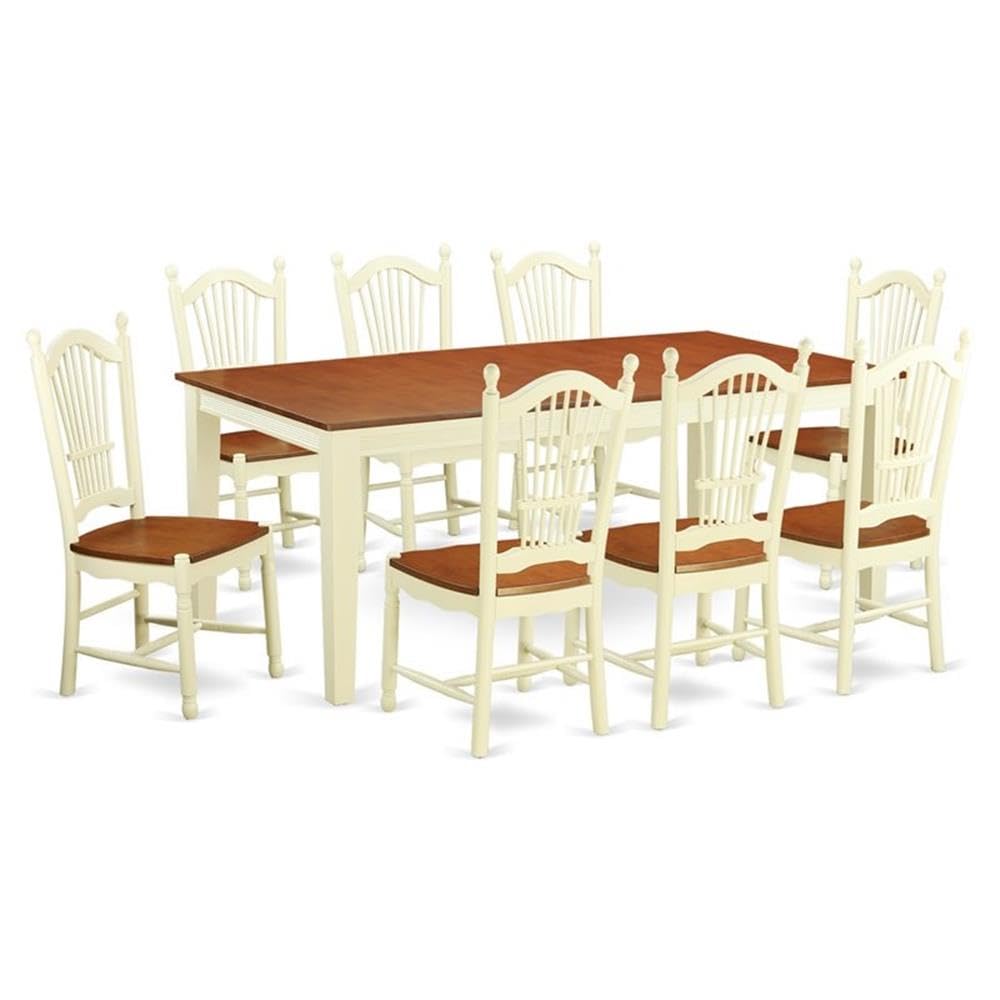 East West Furniture QUDO9-WHI-W 9-Piece Kitchen Dining Set - 40x78 Inch Rectangle Table with Butterfly Leaf & 8 Chairs, Buttermilk & Cherry Finish - Perfect for Family Meals, Dinner Parties & Small Space Dining Rooms