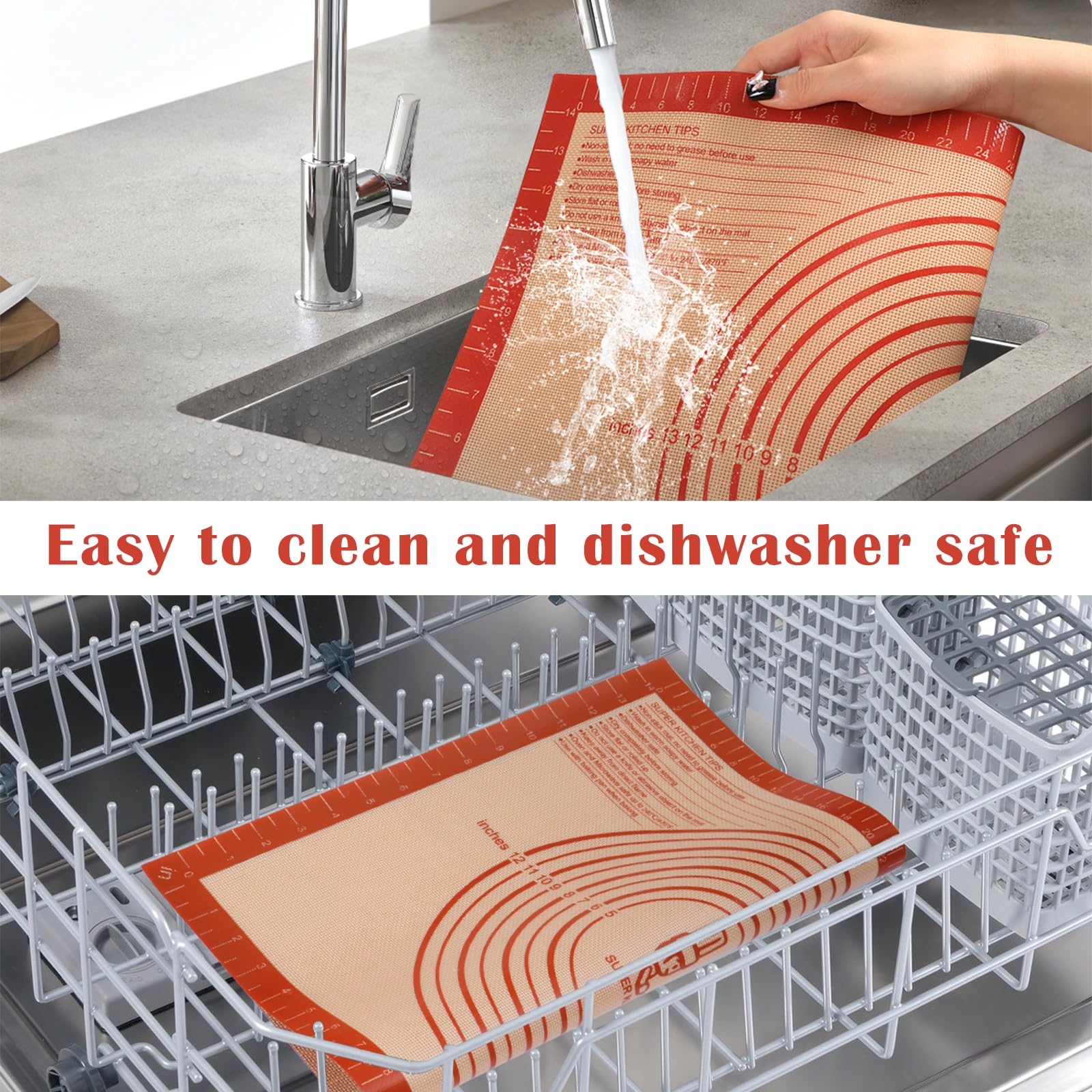 Extra Thick Non-Stick Silicone Baking Mat with Measurements - 16x24 Inch Large Pastry Mat for Kneading Dough, Rolling Fondant, Cookie Sheets & Pie Crusts - Heat Resistant Counter Pad for Baking, Cooking & Decorating - Perfect for Home Bakers & Professional Kitchens (Red)