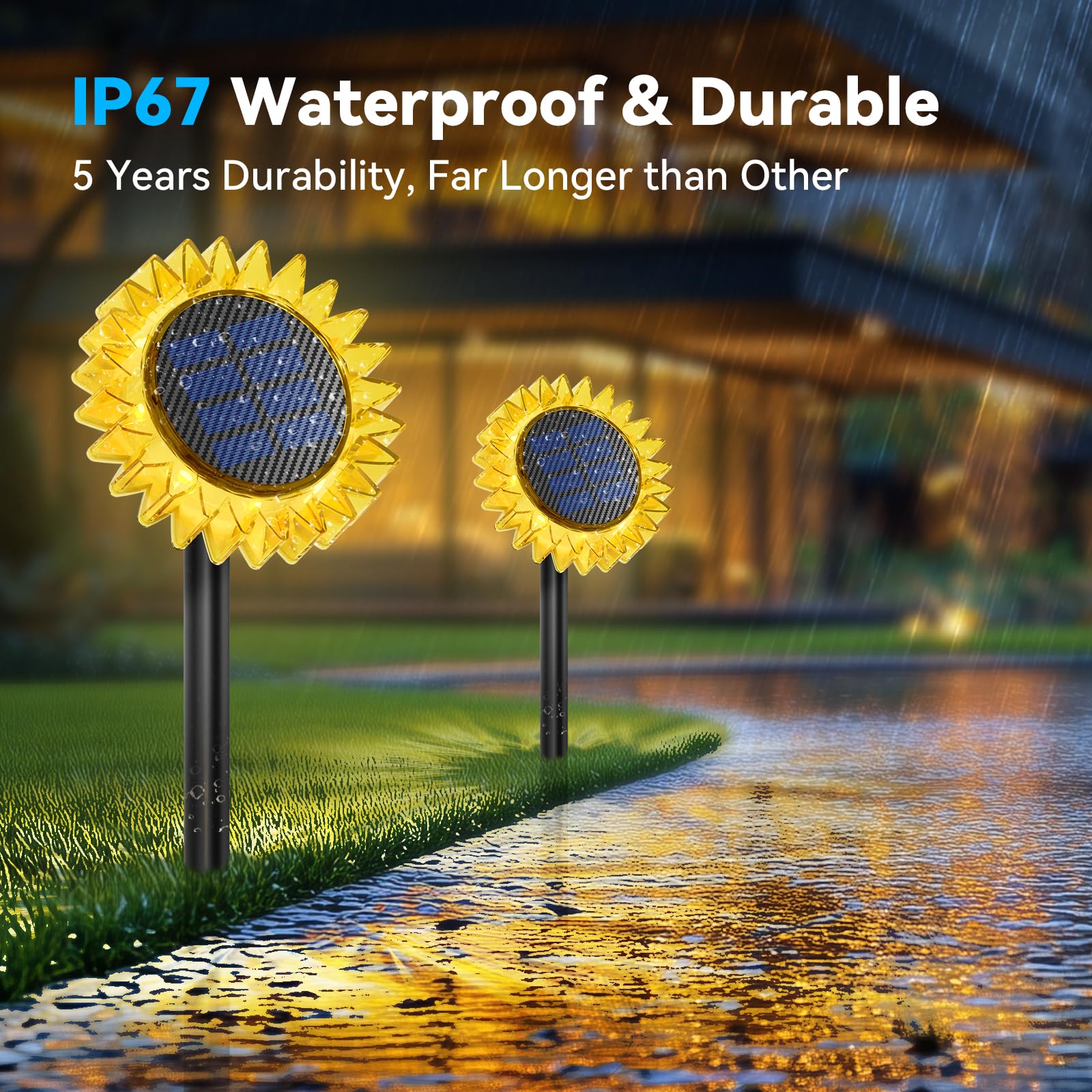 Solar Sunflower Lights Outdoor - 2 Pack Upgraded Waterproof IP67 Solar Garden Lights for Yard, Patio, Pathway, Fence & Wall Decoration | Warm White LED | Ground & Wall Mount 2-in-1 Design | Perfect for Landscape Lighting, Backyard Ambiance & Evening Outdoor Decor