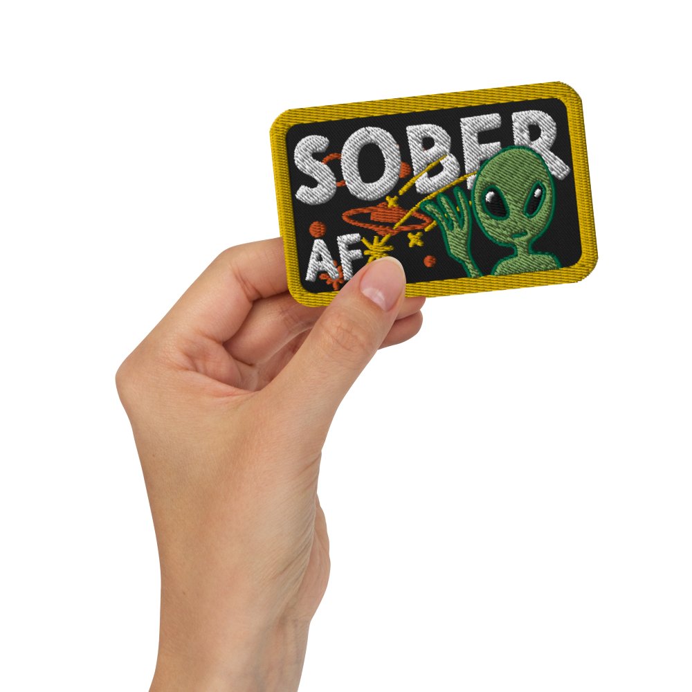 Galactic Sobriety Alien Embroidered Iron-On Patch - Unique Space-Themed Badge for Jackets, Hats & Backpacks - Perfect for Cosplay, DIY Crafts & Gifts
