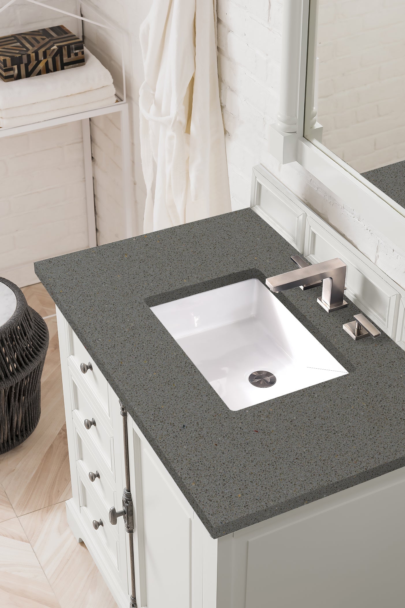 Providence 36 Inch Single Bathroom Vanity Set with 3CM Gray Expo Quartz Countertop - Bright White Finish for Modern Bathroom Remodel | Perfect for Small Spaces & Guest Bathrooms