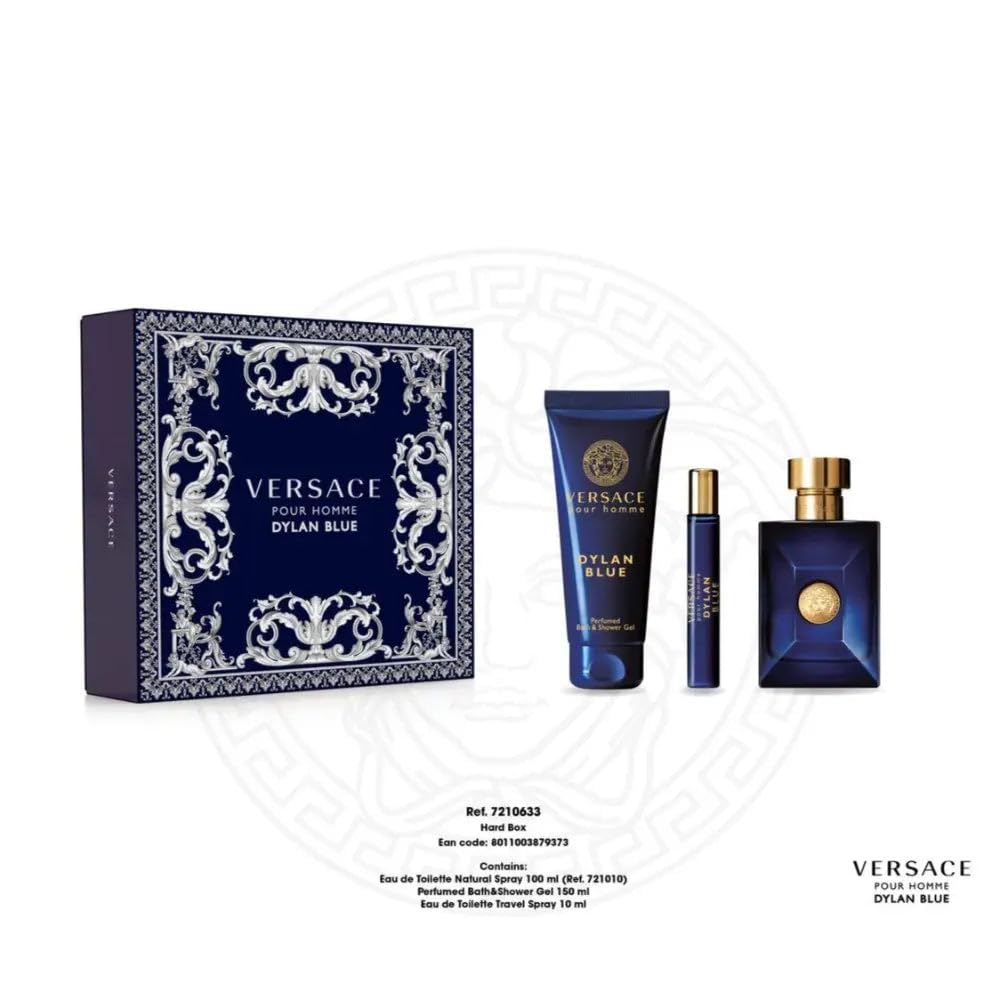 Versace Dylan Blue Men's Cologne Gift Set - Eau de Toilette Spray & After Shave Balm - Fresh Aquatic Aromatic Fragrance for Men - Perfect for Gifts, Date Nights & Special Occasions