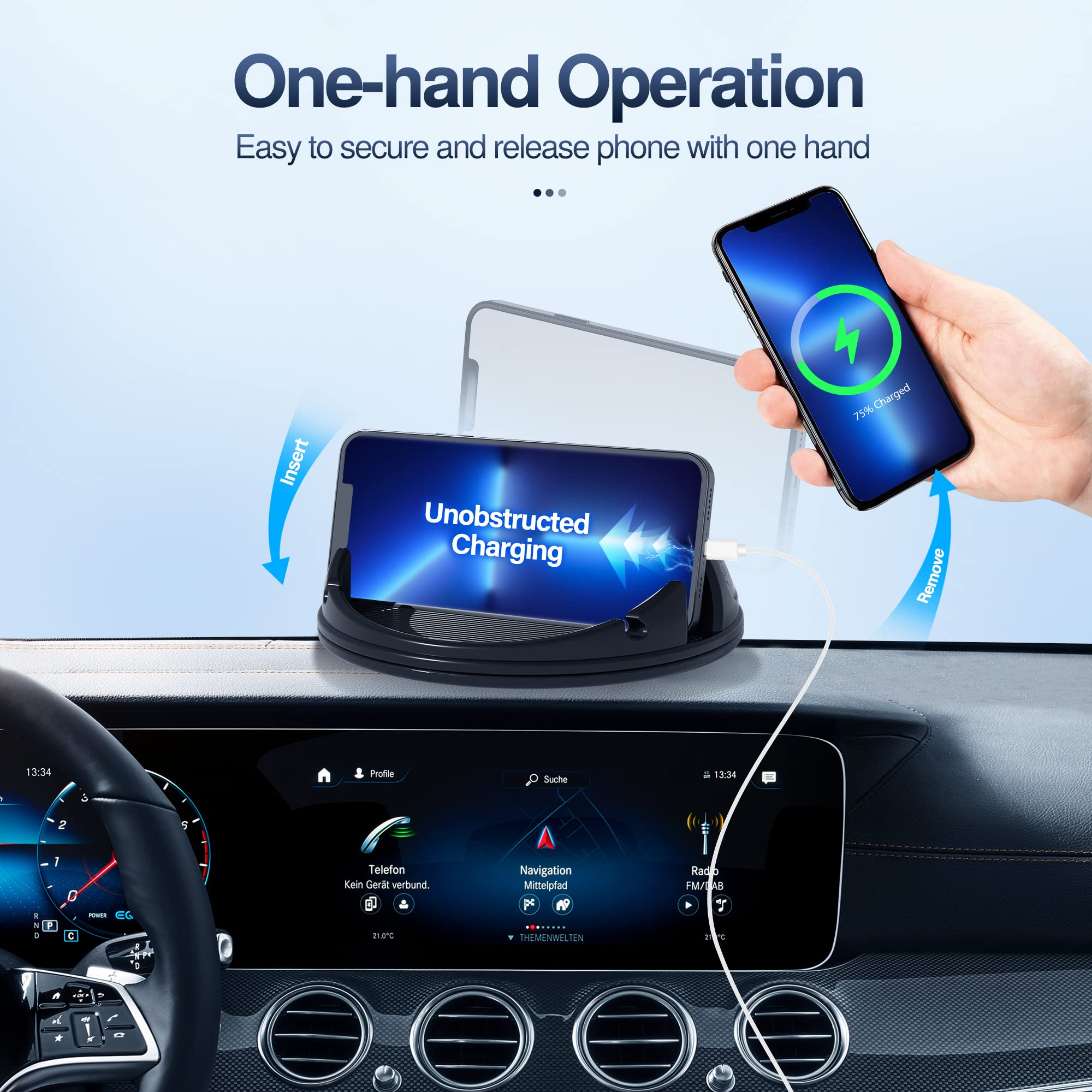 Loncaster 2 Pack Car Phone Holder Mount - 360° Rotatable Dashboard Phone Stand for iPhone 16 15 14 13 12 Pro Max - Hands Free Car Accessories for Safe Driving & Navigation