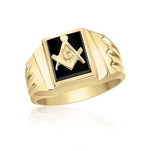 10K Yellow Gold Onyx Masonic Ring for Men - Freemason Jewelry, Perfect for Lodge Meetings, Ceremonies & Gifts