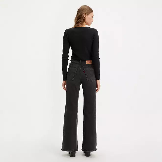 Levi's Women's Ribcage Bell Bottom Jeans - Distressed Black Denim for Casual & Retro Outfits