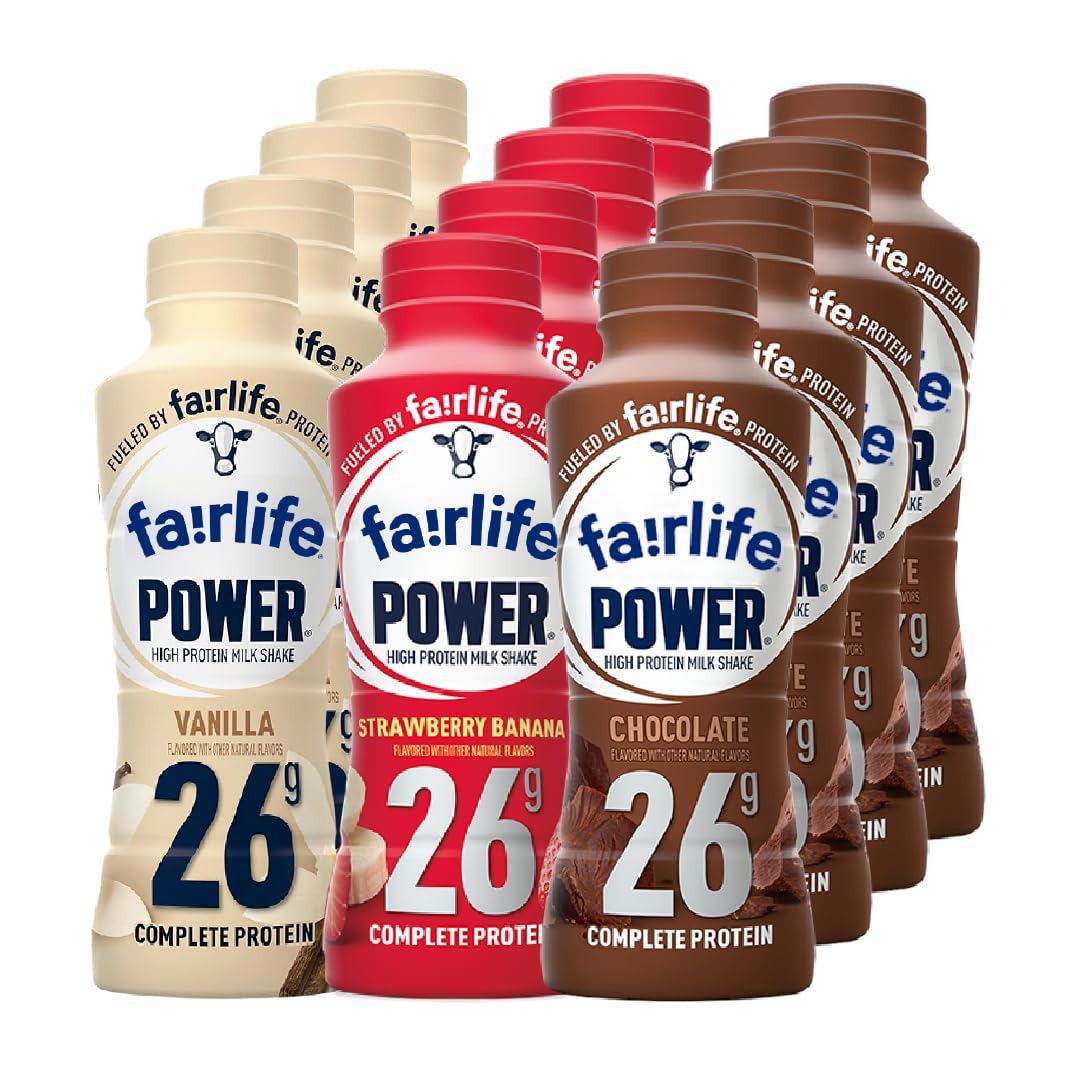 Fairlife Core Power High Protein Milk Shake 14oz Variety Pack - Chocolate, Vanilla & Strawberry Banana Flavors (12 Pack) | Best Protein Shakes for Post-Workout Recovery, Muscle Building & Healthy Snacking