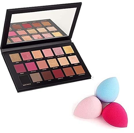 KAARM Rose Gold 18-Color Eyeshadow Palette with 3 Beauty Blenders - Long Lasting Pigmented Makeup for Day & Night Looks - Perfect for Professional Makeup Artists & Beginners