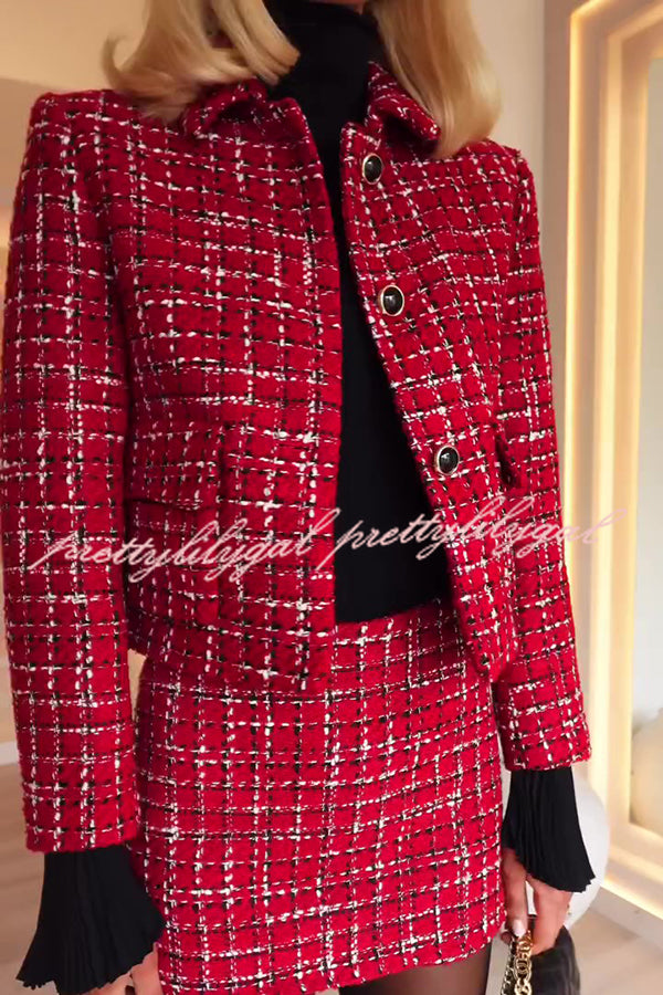 Stylish Tweed Plaid Textured Long Sleeve Casual Pocket Jacket for Men & Women - Perfect for Office, Dating & Fall Outfits
