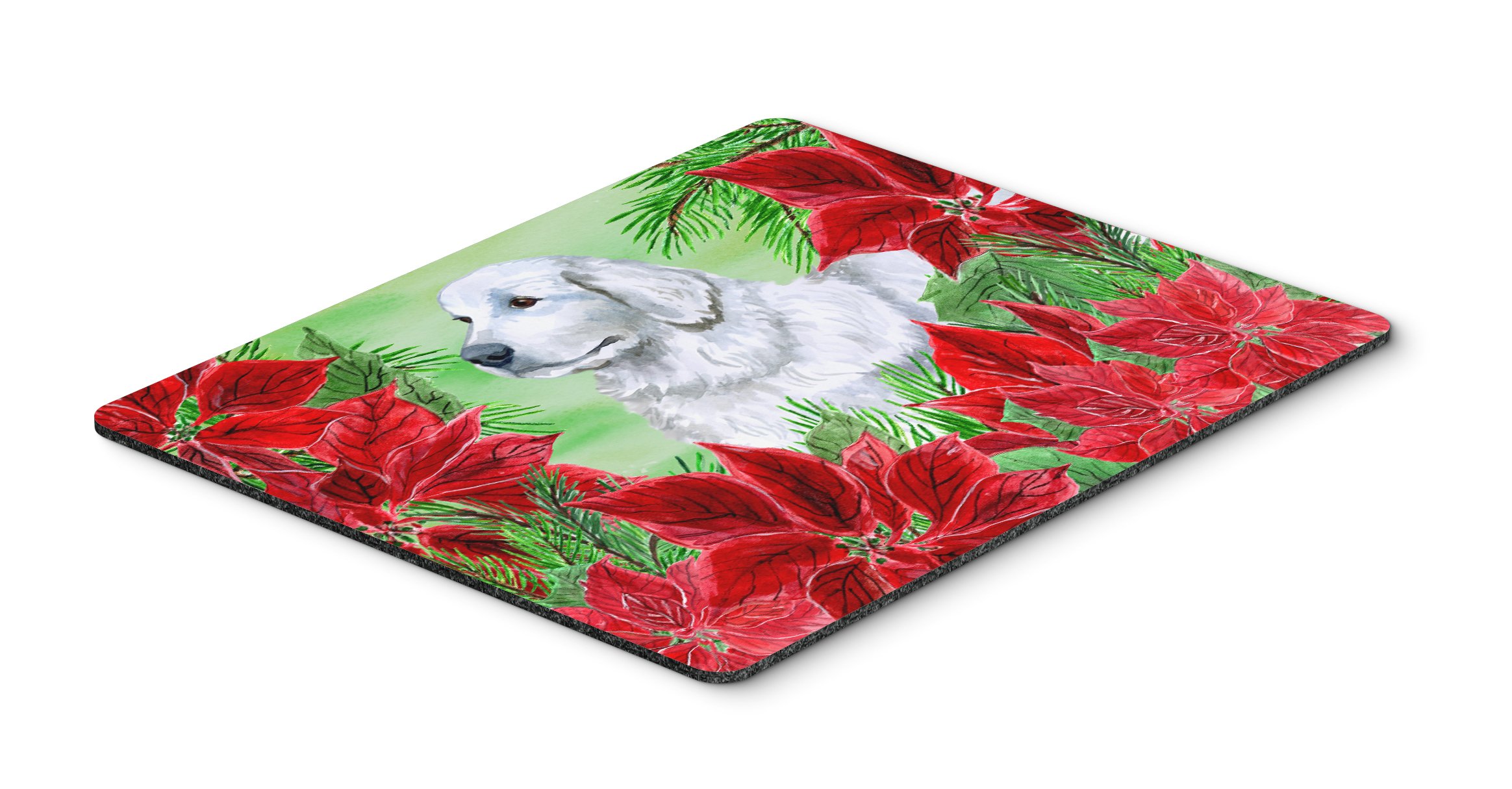 Caroline's Treasures CK1323MP Maremma Sheepdog Poinsettas Mouse Pad - Large Washable Non-Slip Desk Mat for Home Office, Gaming & Computer Work | Christmas-Themed Mousepad & Hot Pad Trivet for Holiday Decor