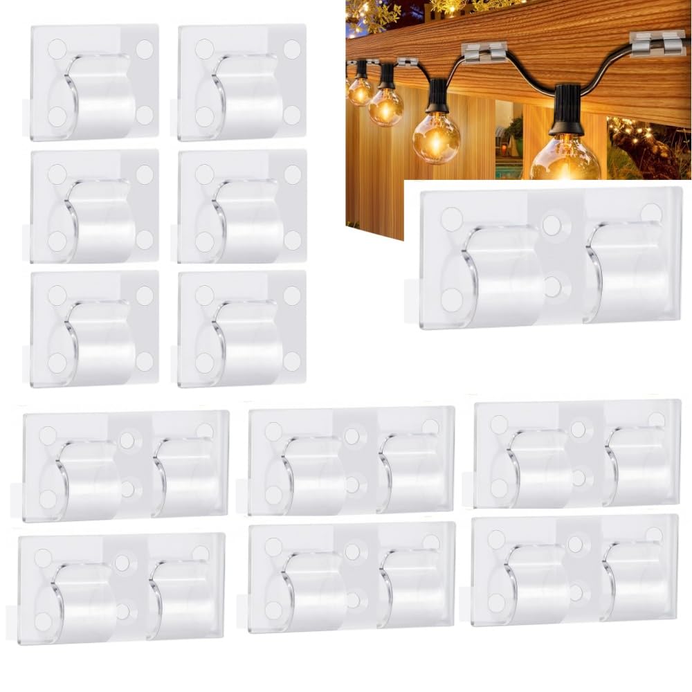 24Pcs Clear Outdoor Light Clips - Heavy Duty Waterproof UV-Resistant Hooks for String Lights, Perfect for Patio, Fence, Balcony & Indoor Decor | Ideal for Parties, Weddings & Backyard Lighting
