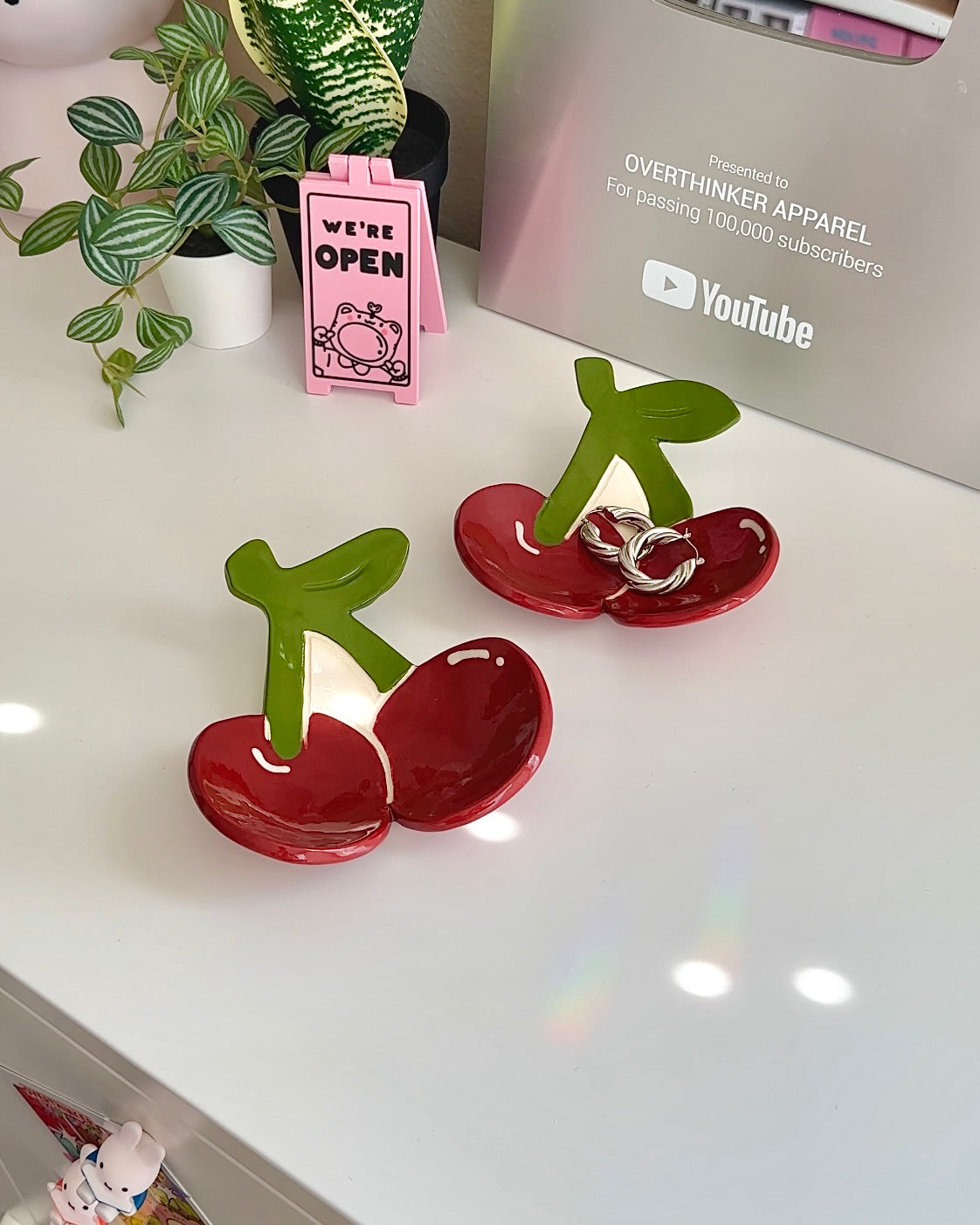 Handmade Cherry Ceramic Trinket Dish - Decorative Fruit-Shaped Jewelry Tray, Spoon Rest & Unique Gift for Women | Perfect for Jewelry Storage, Kitchen Decor & Housewarming Gifts