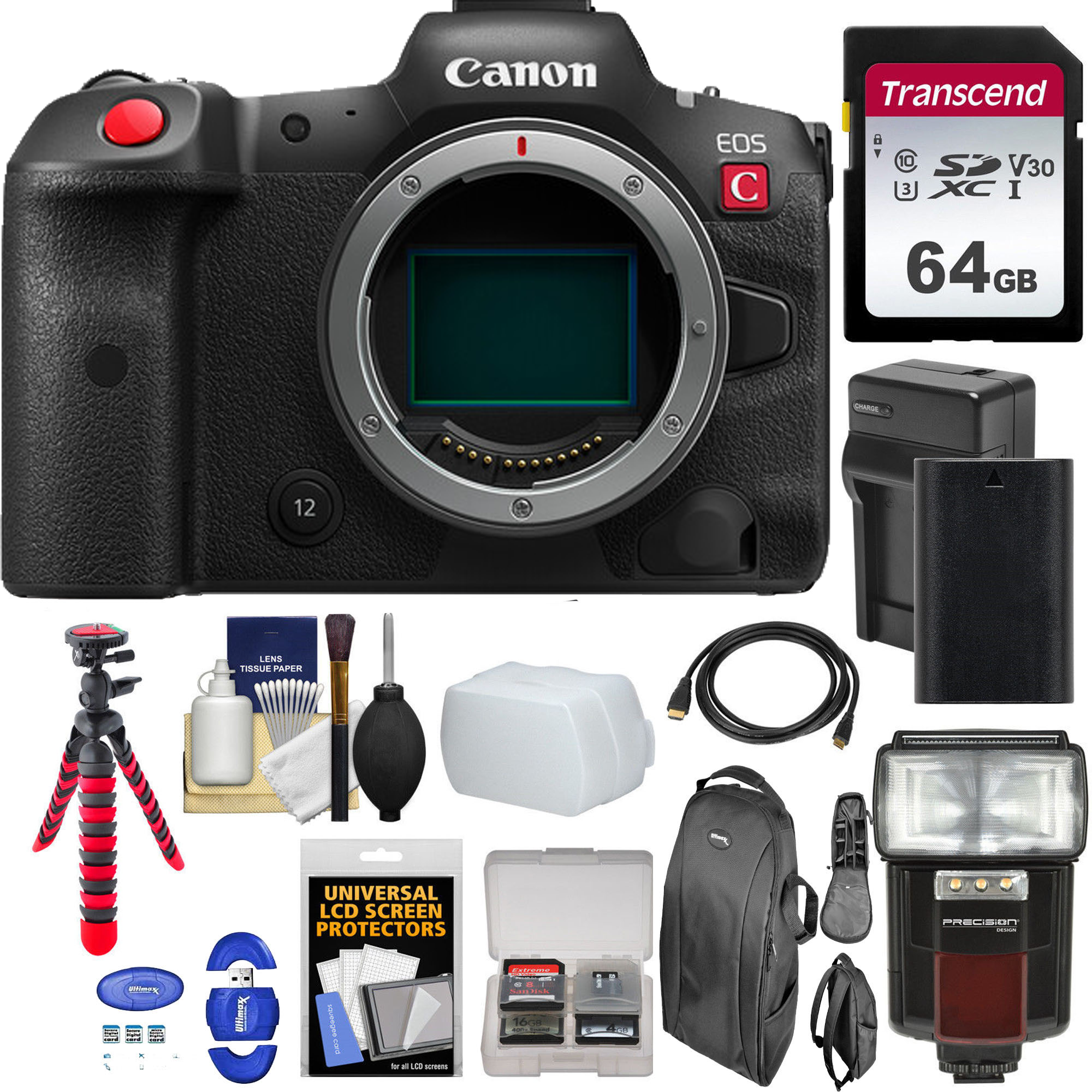 Canon EOS R5 C 45MP Full Frame Mirrorless Camera Body - 8K Video, Dual Pixel CMOS AF, 64GB Card & Accessories Bundle for Professional Photography & Videography