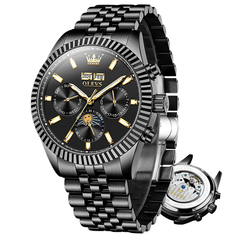 OLEVS Automatic Luxury Men's Watch - Classic Dress Watch with Moon Phase, Date, Luminous & Waterproof - Self Winding Mechanical Watch for Business, Formal & Everyday Wear