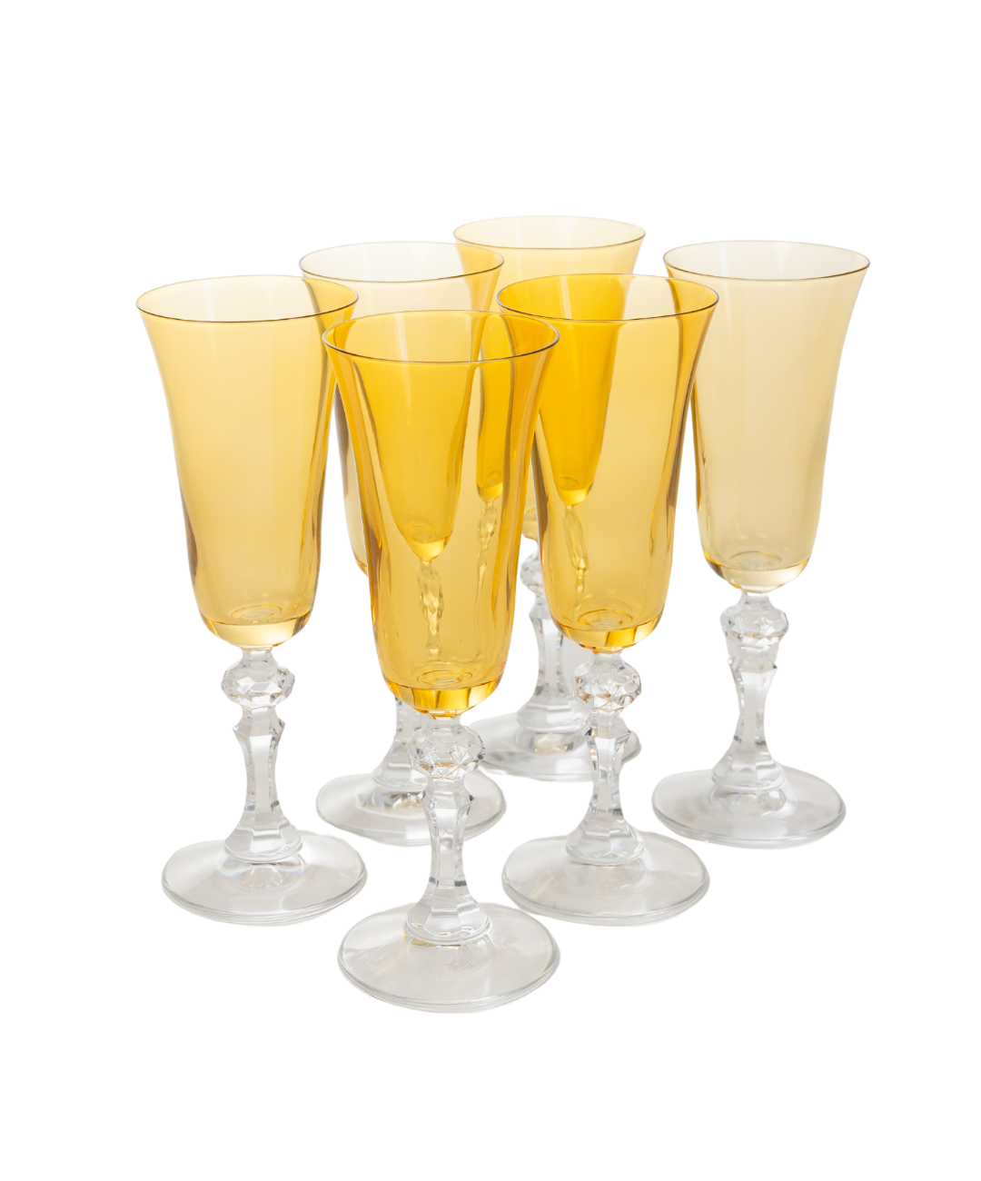 Elegant Estelle Colored Regal Flute Glasses with Clear Stem - Set of 6 Yellow Champagne Flutes for Wedding, Party & Special Occasions