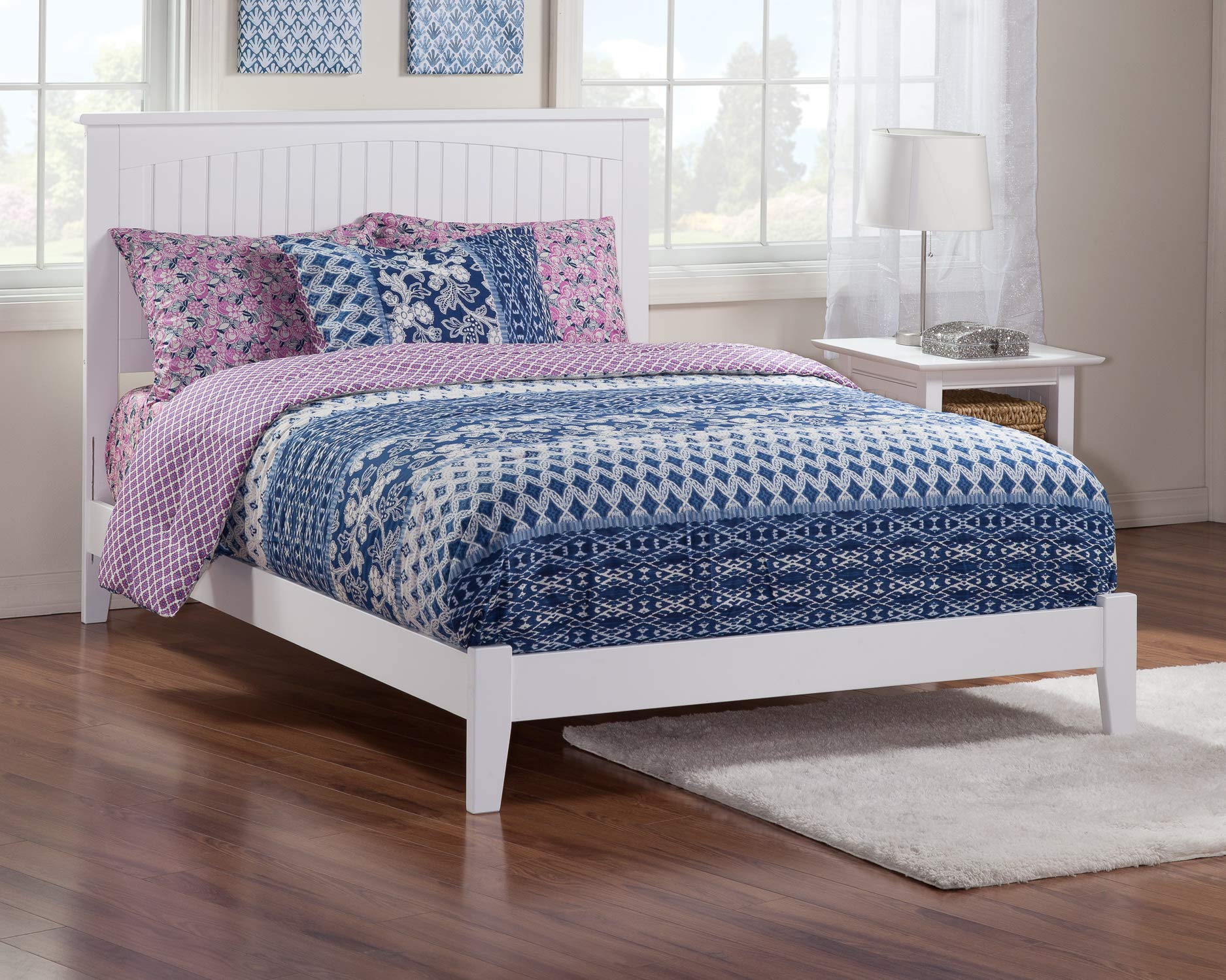 AFI Nantucket Full Size Bed Frame with USB Charging Ports - Modern White Platform Bed for Bedroom, Guest Room & Dorm - Sturdy Wooden Foundation with Easy Assembly & Attachable Charging Station