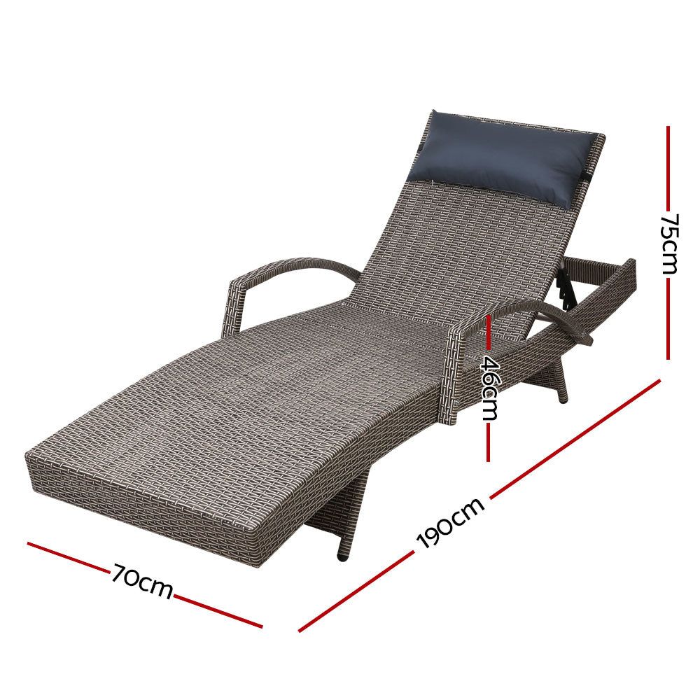 Gardeon 2-Piece Outdoor Wicker Sun Lounge Set - Rattan Daybed for Patio, Garden, Poolside - Grey (Perfect for Relaxing & Sunbathing)