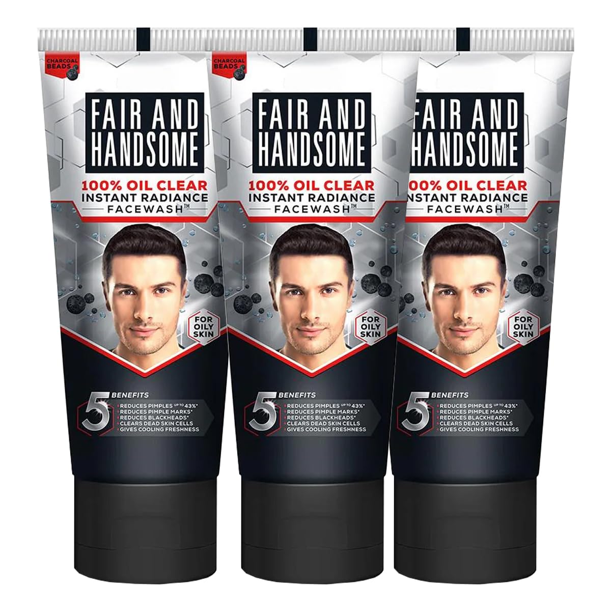 JV Fair and Handsome 100% Oil Clear Instant Radiance Face Wash (50g) - Pack of 3 | Deep Cleansing & Brightening for Men | Perfect for Daily Skincare & Travel