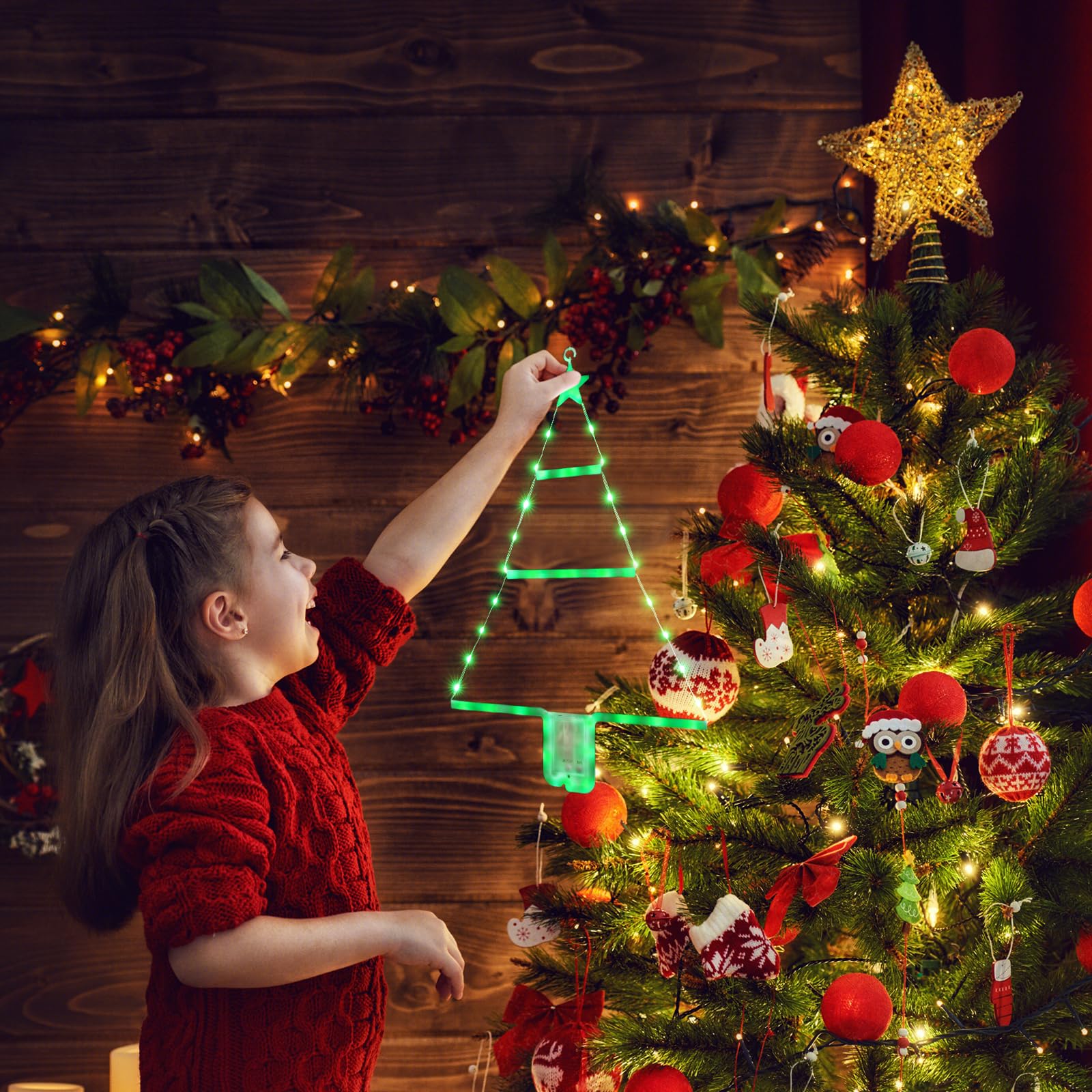 iShabao 1.6ft Christmas LED Ladder Lights - 8 Modes & Timer Battery Operated Mini Tree Lights for Xmas Decorations (Green) - Perfect for Window, Wall, Home, Garden, Outdoor and Indoor Holiday Decorations