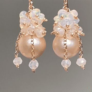 Pink Blush Pearl Opal Cluster Earrings in Rose Gold - Elegant Dangle Earrings for Women, Perfect for Weddings, Parties & Special Occasions