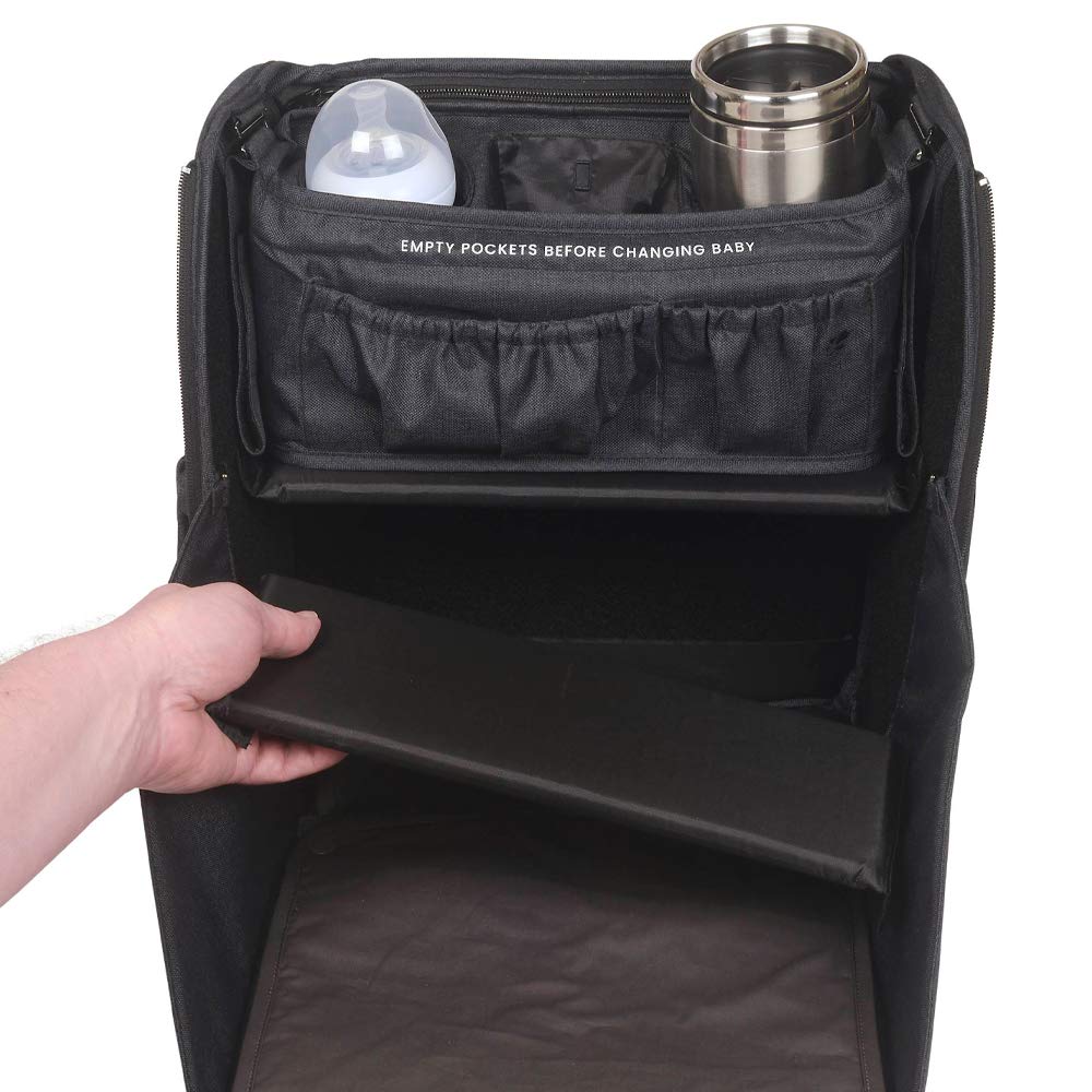 Lulyboo Convertible Diaper Backpack - Large Baby Bag with Full Open Cabinet, Padded Changing Station & Removable Caddy | 2 Insulated Drink Holders & Angled Phone Pocket | Perfect for Travel, Daycare & On-the-Go Parents (Black)
