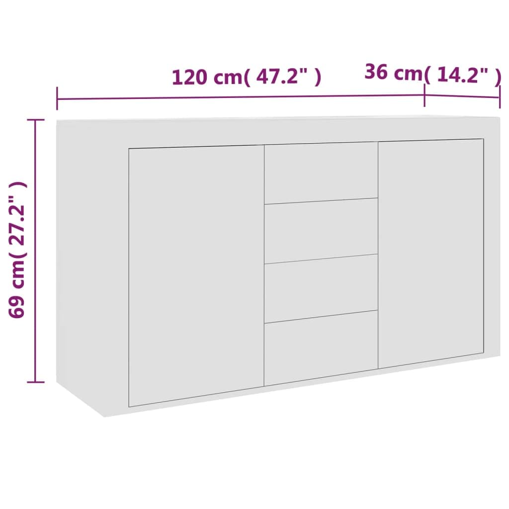 White Engineered Wood Sideboard Cabinet - Modern Storage Solution for Living Room, Bedroom, Office | Buffet Bookcase with Drawers & Shelves for Home Organization