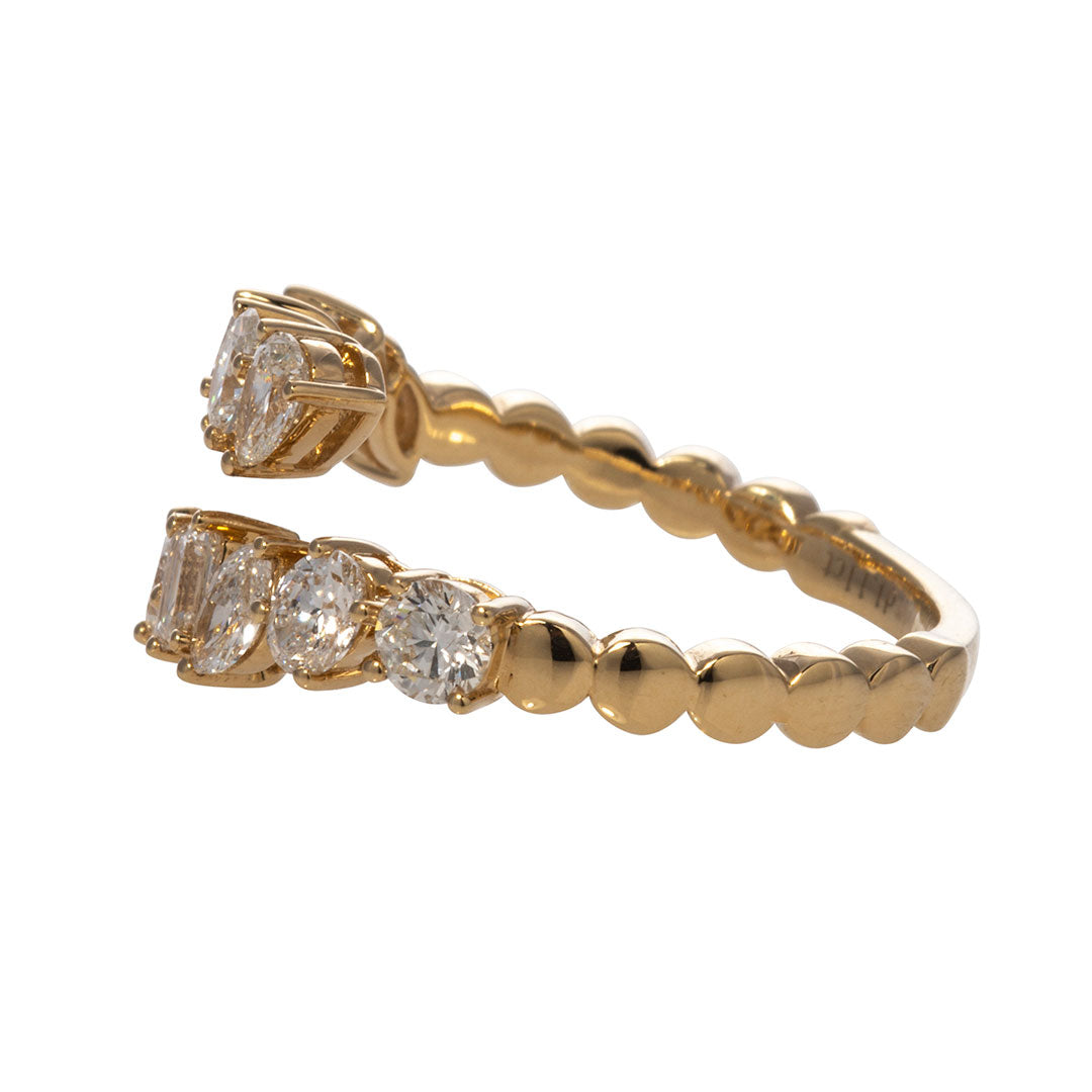 18K Yellow Gold Mixed Shape Diamond Bypass Ring - Elegant Wedding Band, Anniversary Gift & Everyday Luxury Jewelry for Women