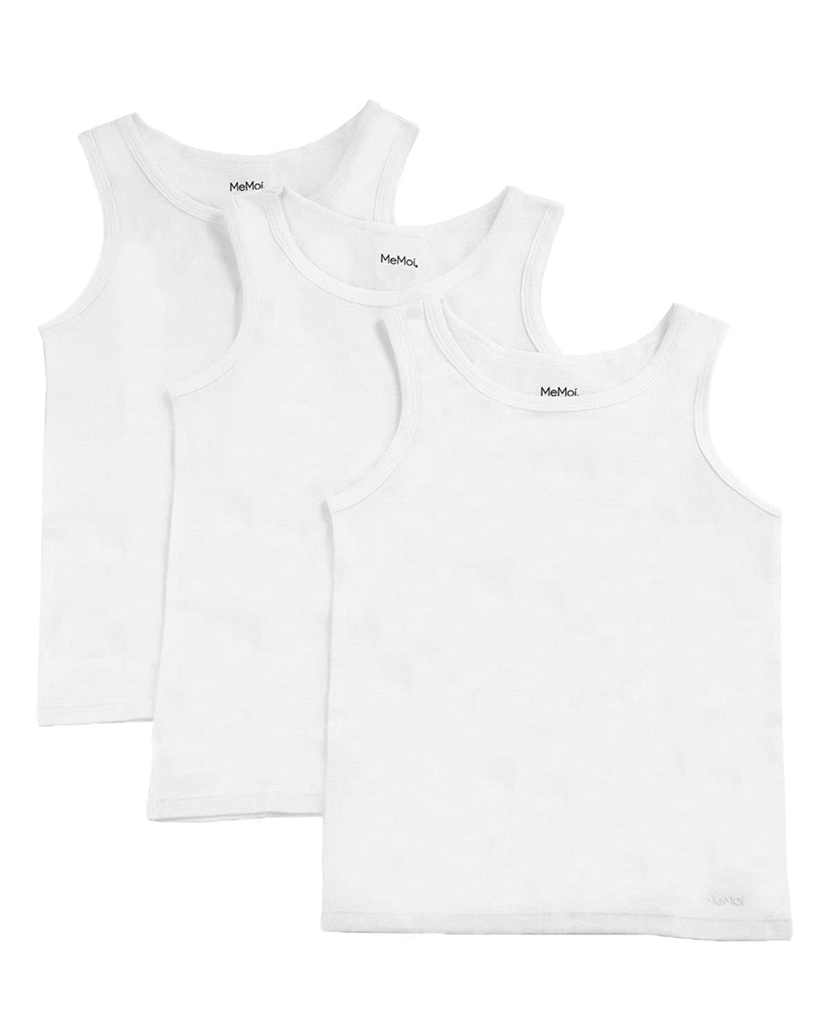 MeMoi Boys' 3-Pack White Cotton Blend Tank Tops for Kids - Comfortable & Breathable Summer Casual Wear for Playdates, Beach, and Outdoor Activities