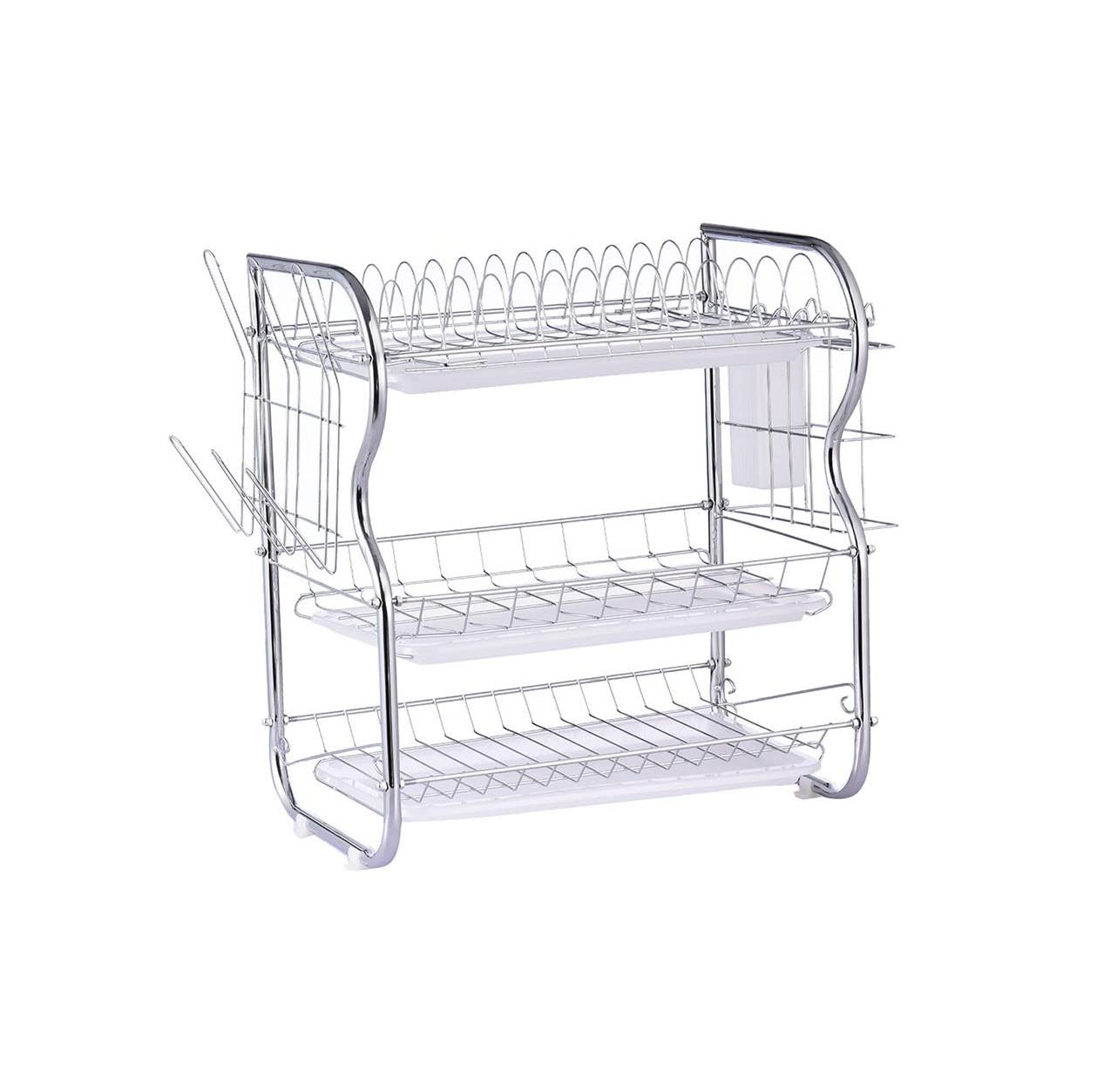 BNVXR 3-Tier Space Saving Dish Drainer Rack - Durable Kitchen Tableware Organizer, Bowl & Plate Drying Rack with Drain Tray - Perfect for Small Kitchens, Countertop Storage & Dish Drying (Color: A)