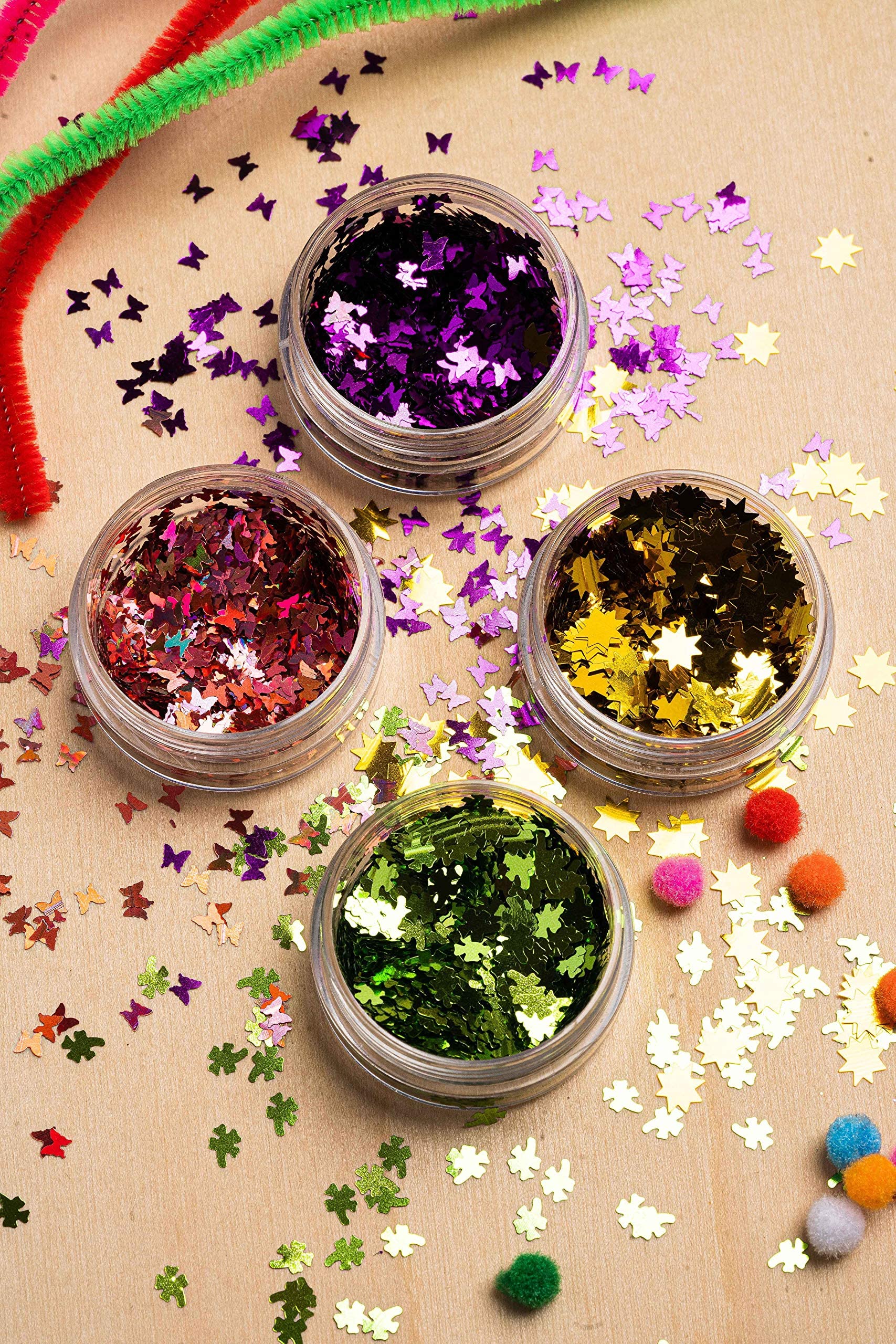 iConnectWith Glitter – Summer Shapes – Butterflies, Clovers, Clouds, and Sun Glitter for Crafts, DIY Projects, Nail Art, Resin Decorations – Perfect for Home Decor, Tumbler Cups, and Makeup Accessories