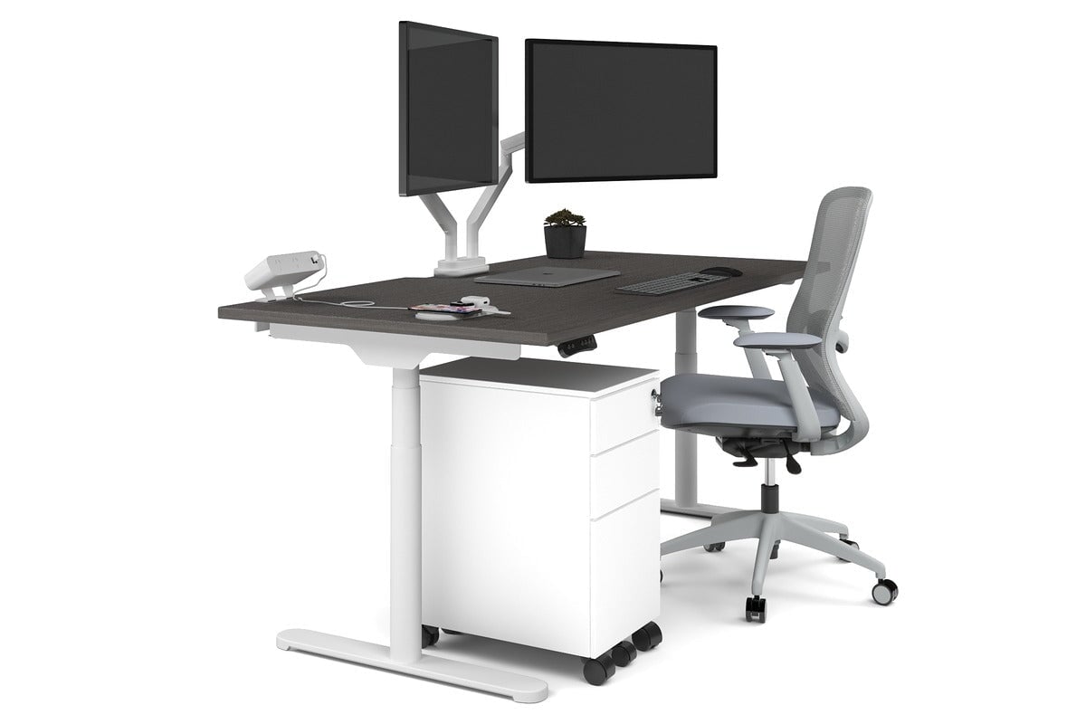 Flexi Premium Height Adjustable Single Workstation Desk - 1600L x 800W with Cable Management Scallop | Ergonomic Standing Desk for Home Office & Workspace