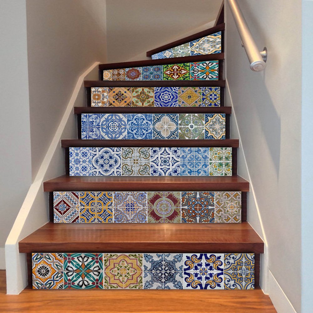SHENGJIAYI Non-Slip Stair Tread Decals - 6PCS Stair Riser Stickers (39.3