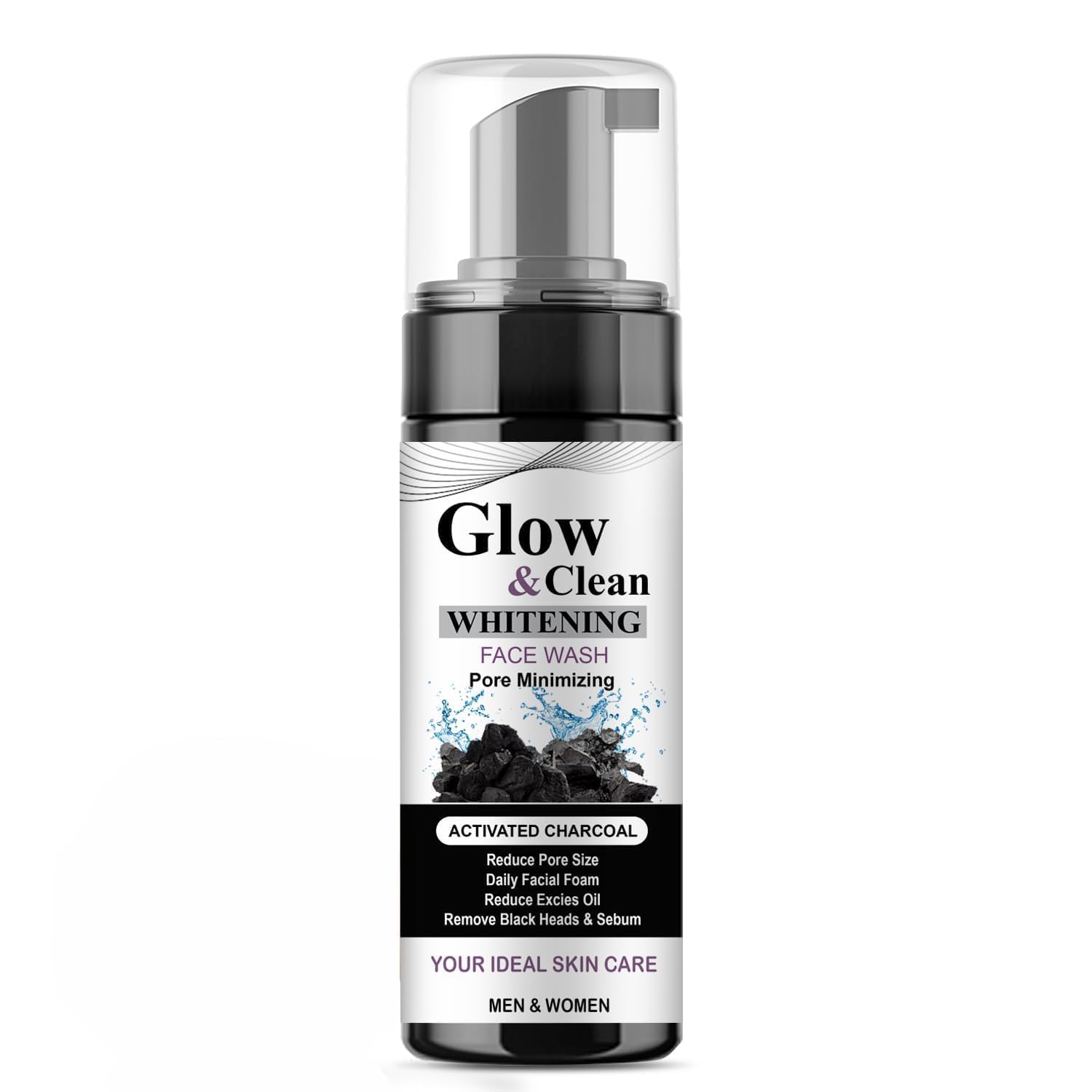 Glow & Clean Activated Charcoal Whitening Face Wash - Deep Cleansing, Pore Minimizer, Blackhead & Sebum Remover, 100ml - Perfect for Oily & Acne-Prone Skin, Daily Facial Cleanser for Clearer Complexion